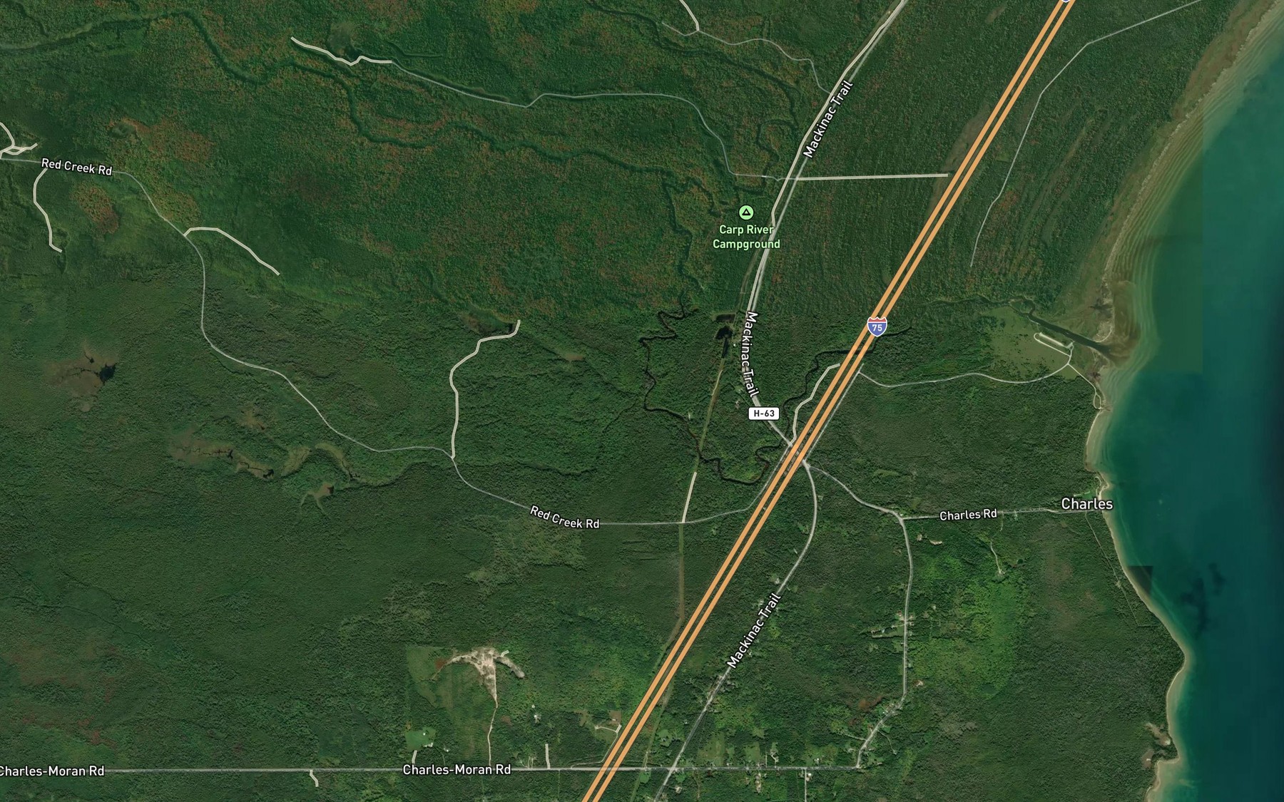 Satellite map of the Red Creek