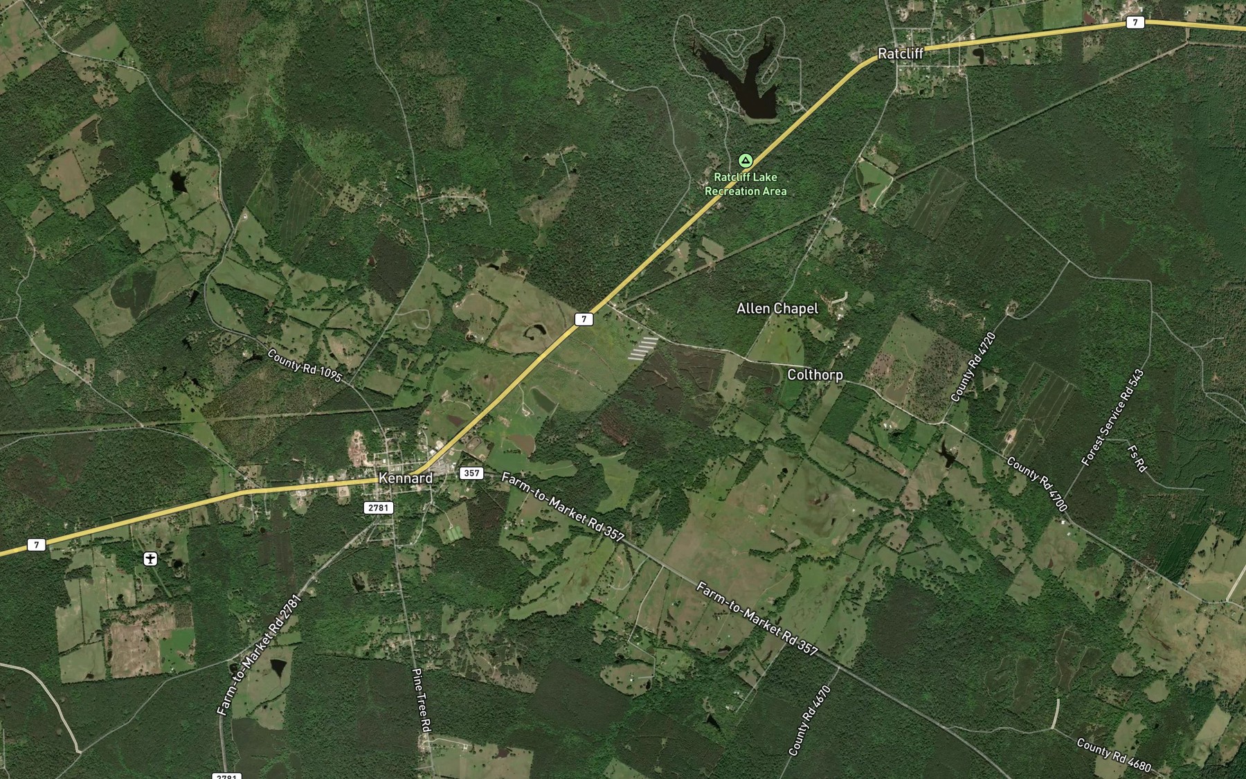 Satellite map of the South Fork Cochino Bayou