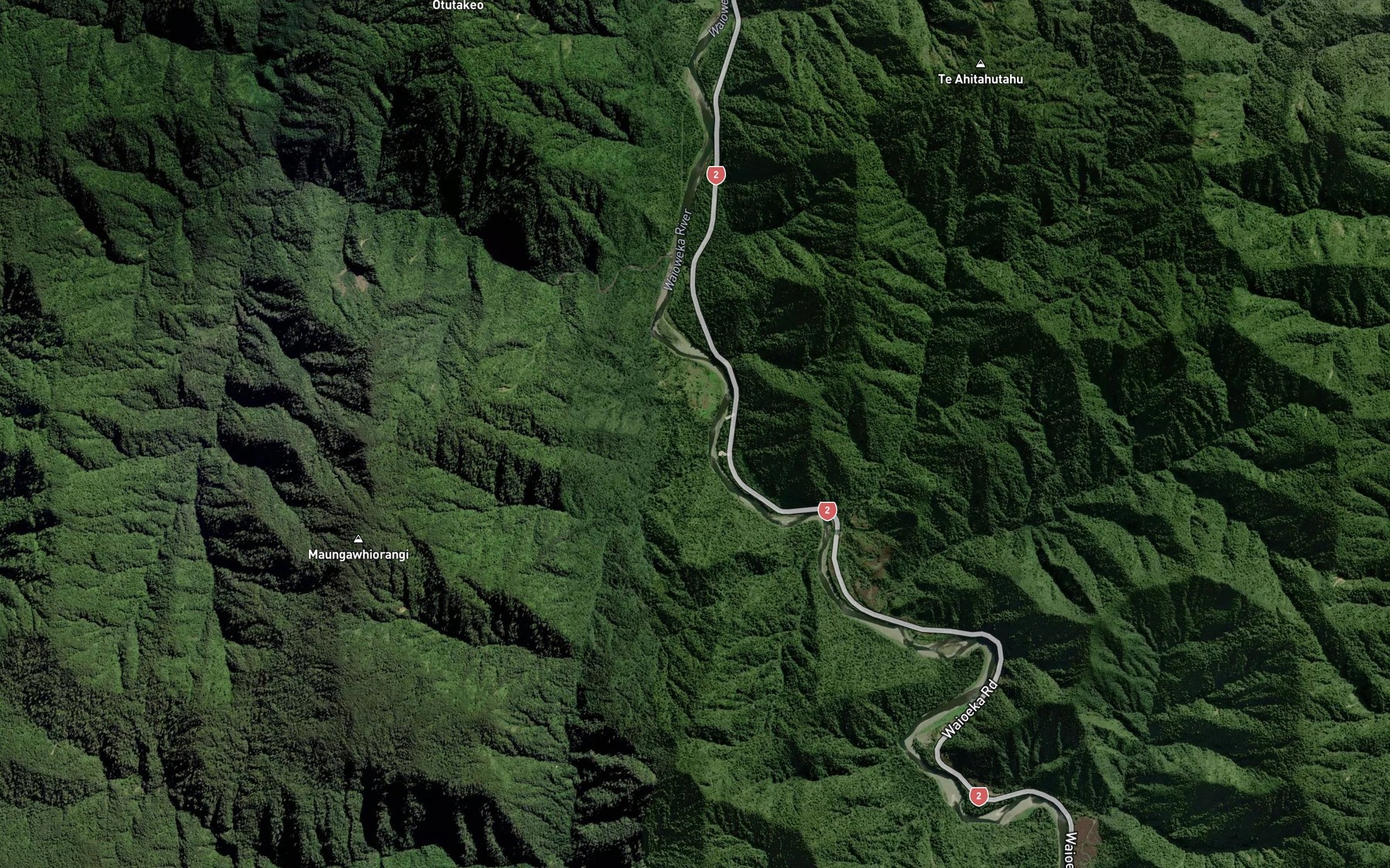 Satellite map of the Waioeka River
