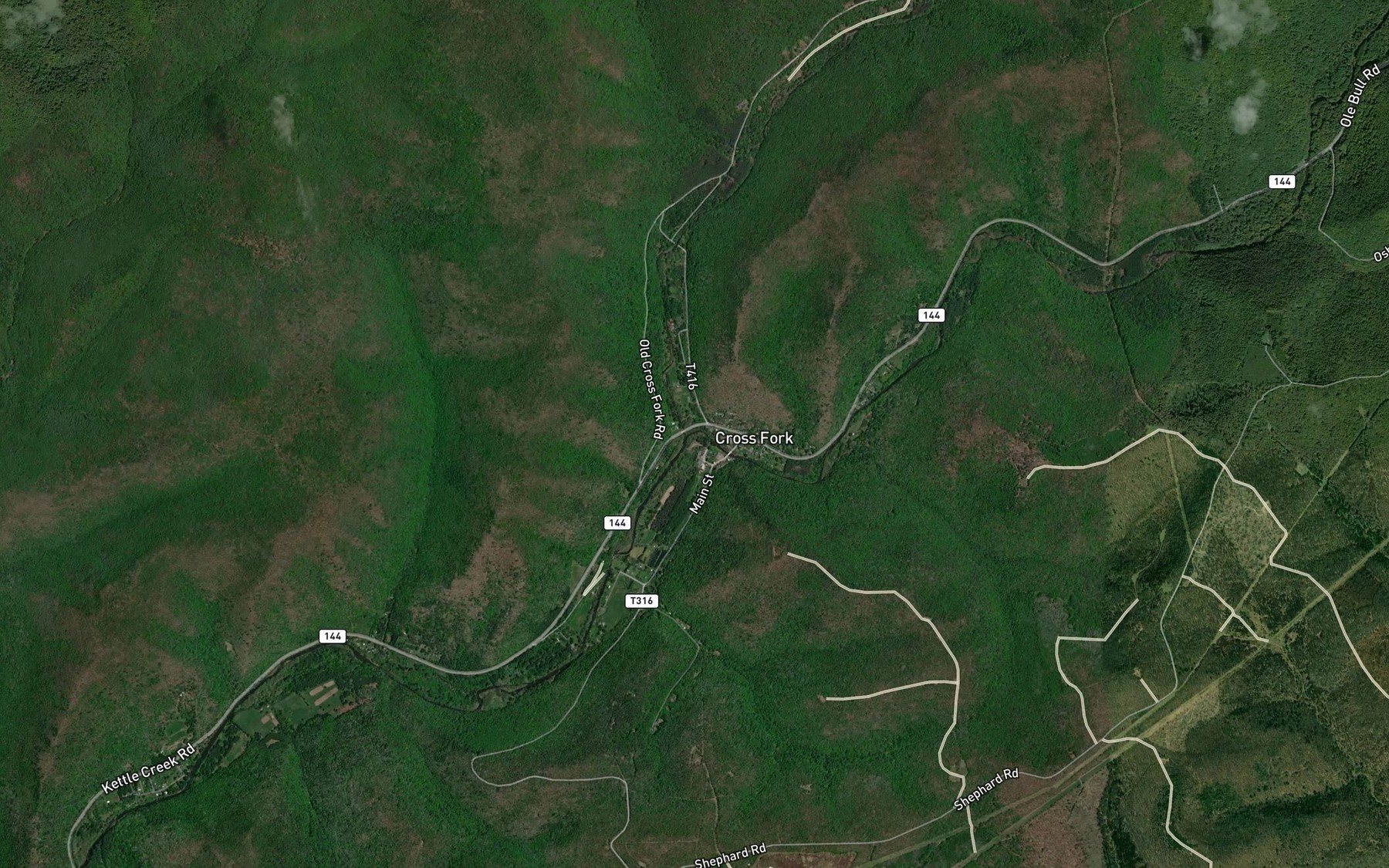 Satellite map of the Cross Fork