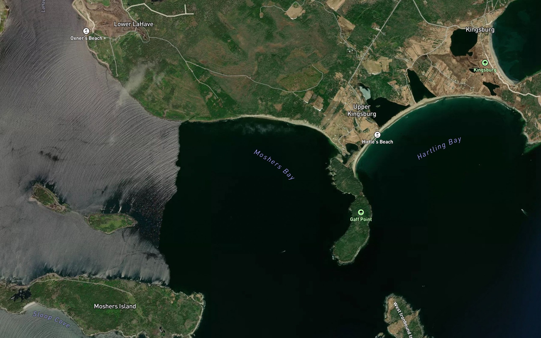 Satellite map of the Moshers Bay