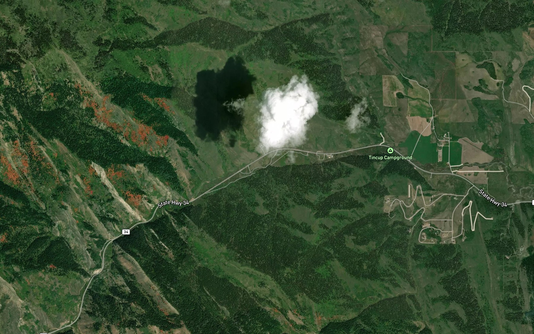 Satellite map of the Sadie Creek