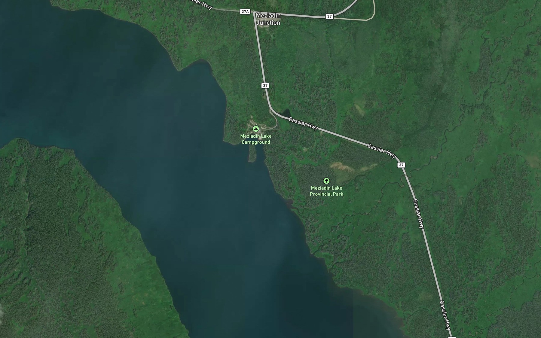 Satellite map of the Hanna Creek