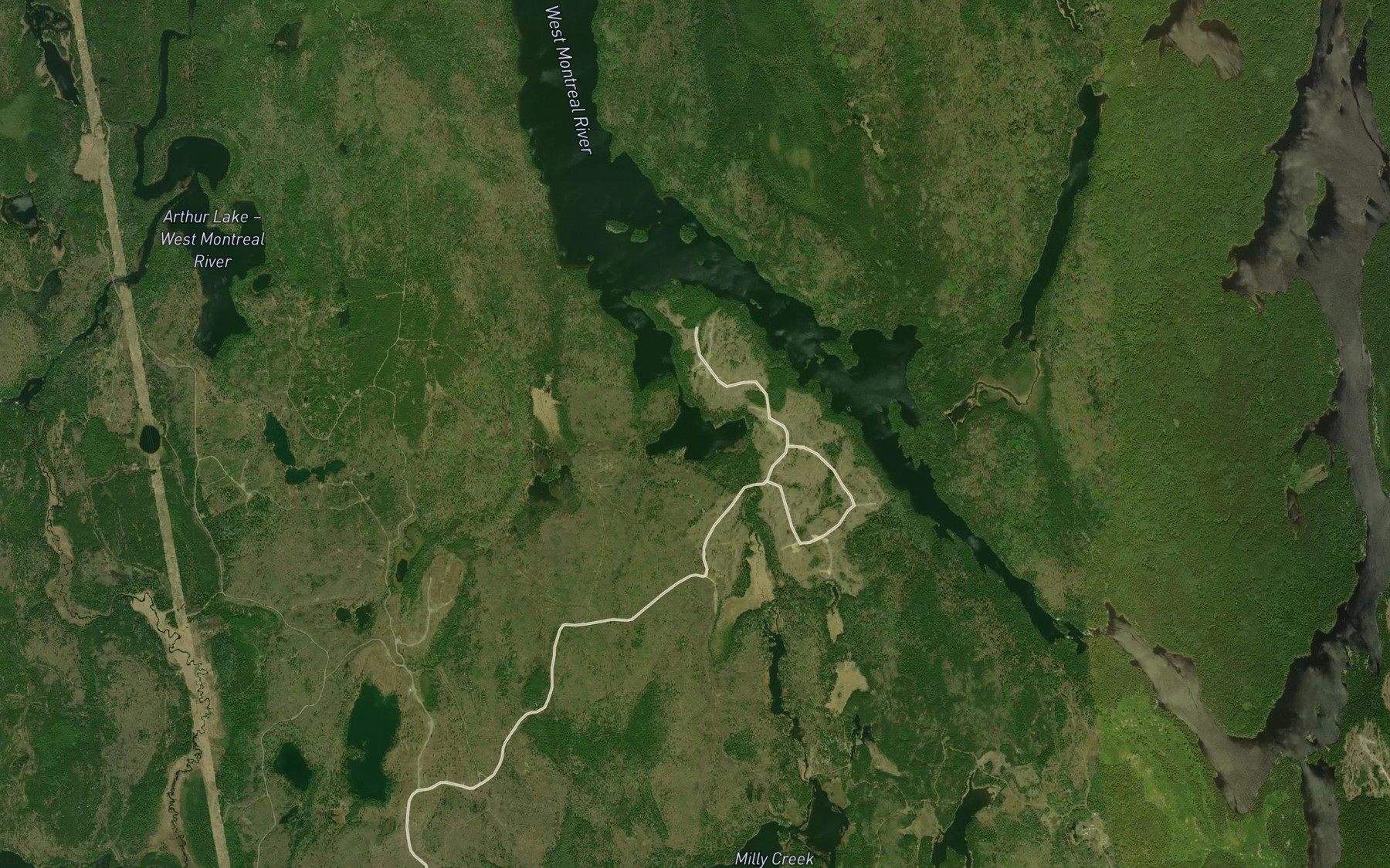Satellite map of the Brush Lake