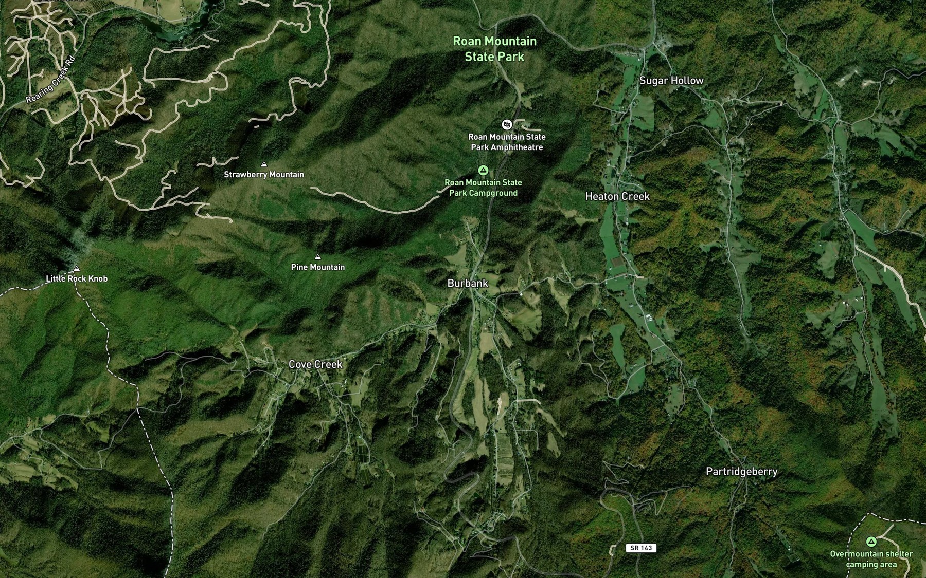 Satellite map of the Toms Branch