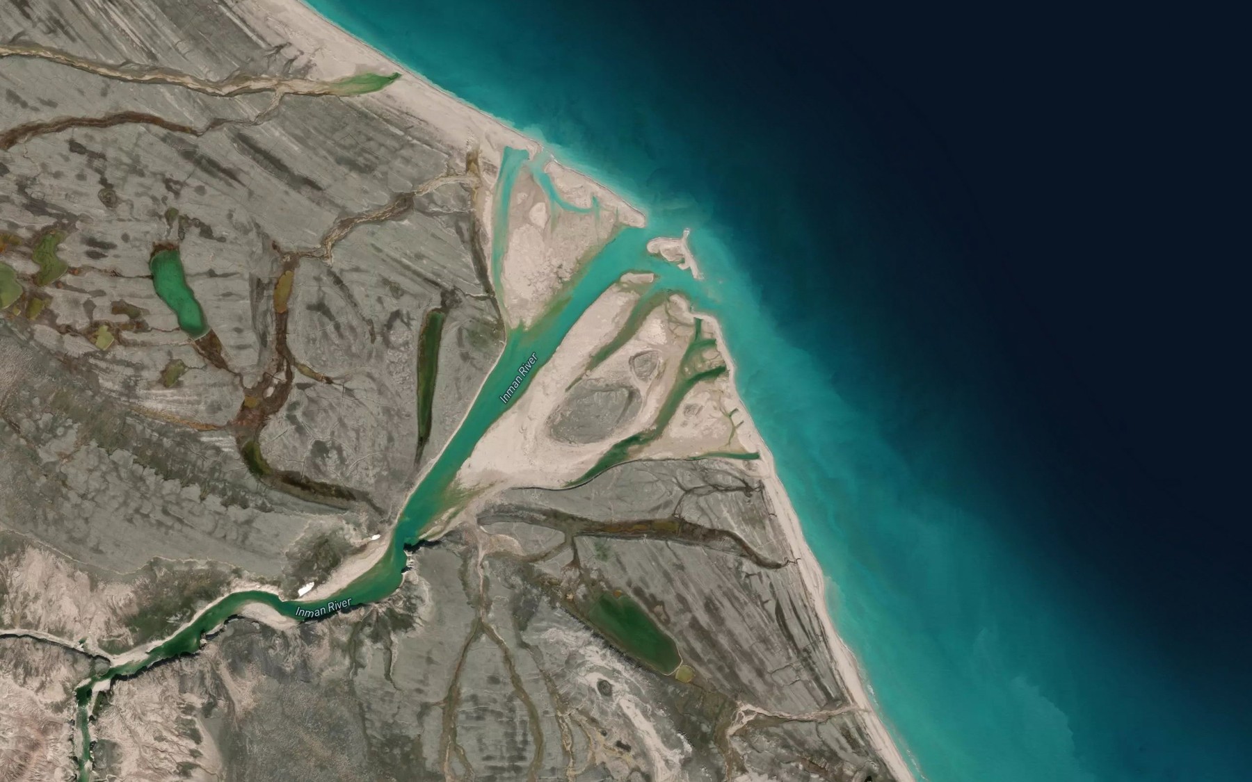 Satellite map of the Inman River
