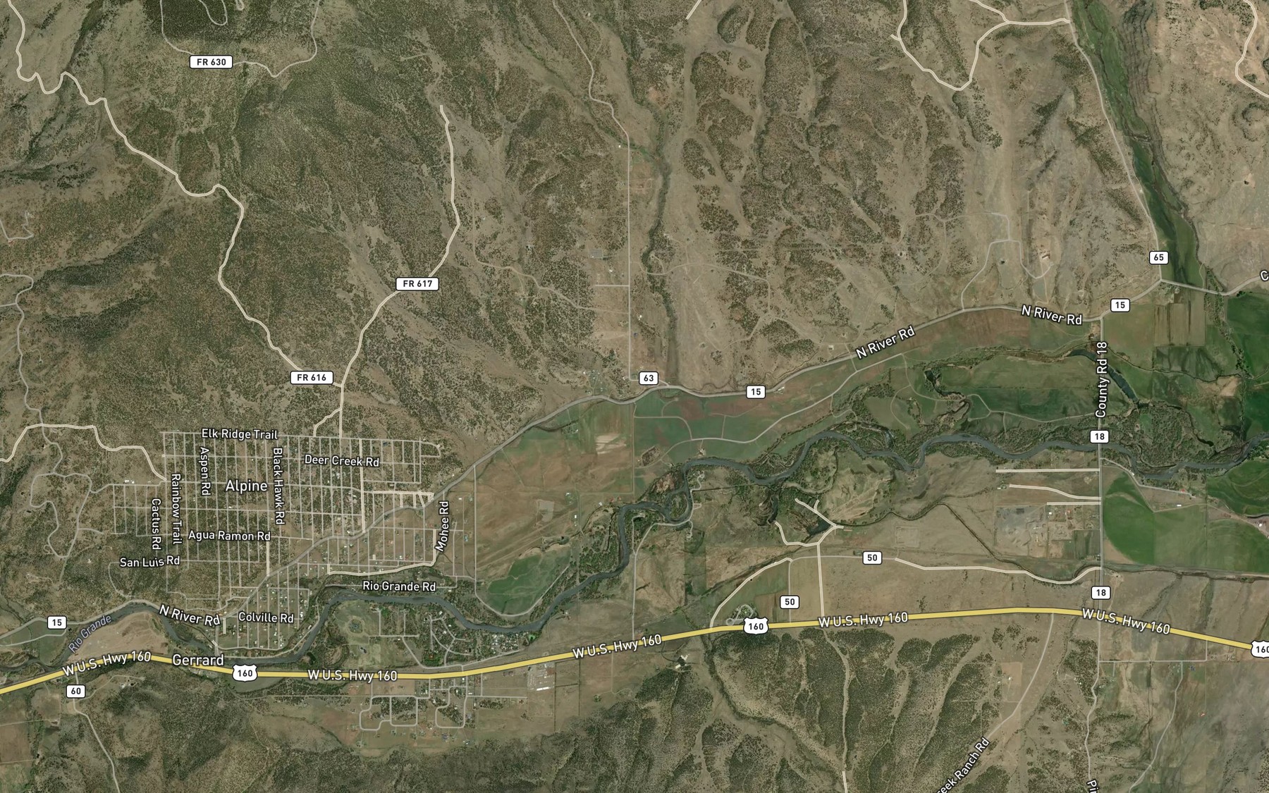 Satellite map of the Anaconda Ditch