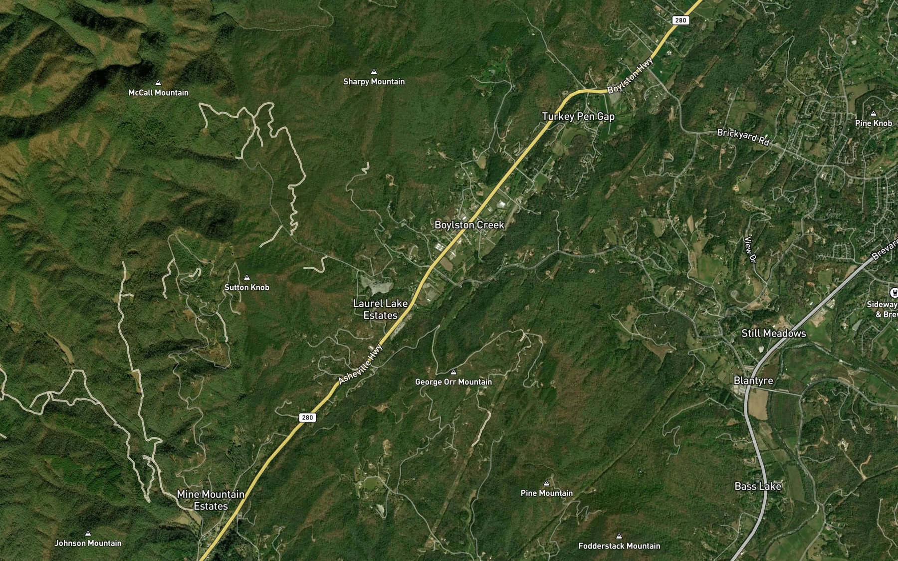 Satellite map of the Sutton Creek