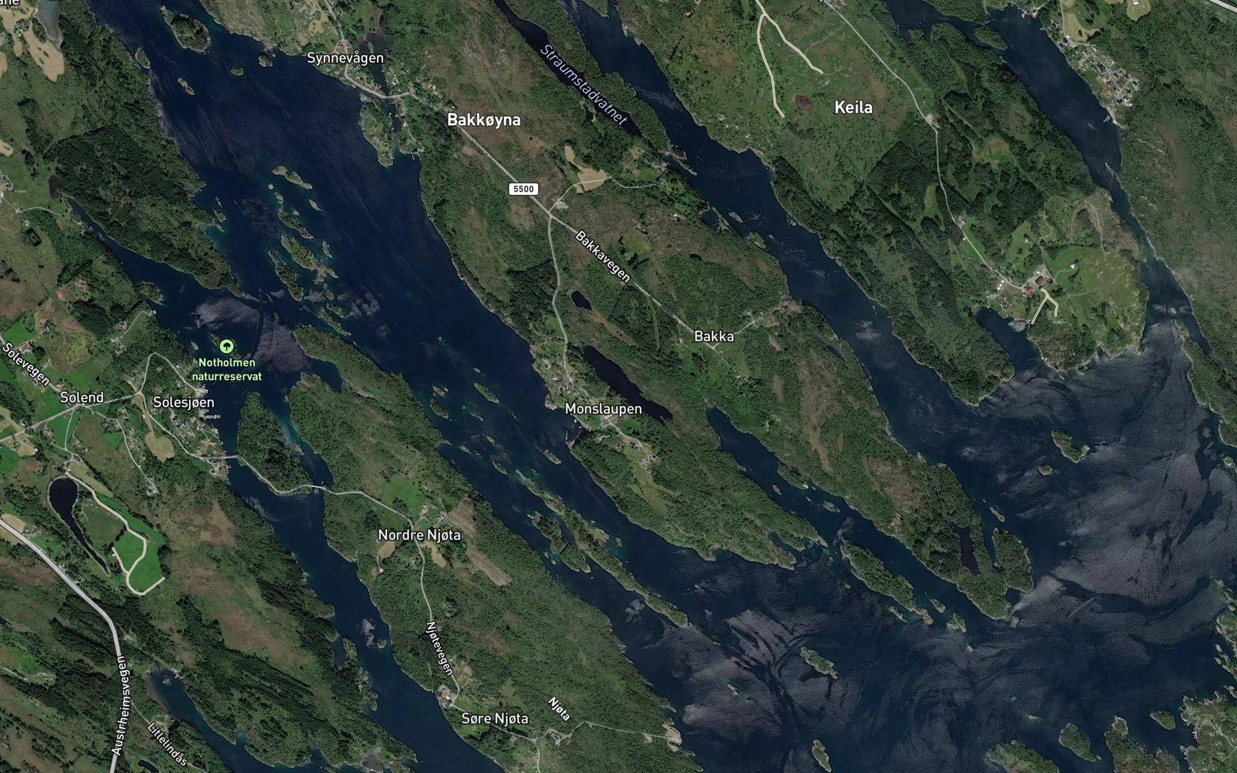 Satellite map of the Monslaupvatnet