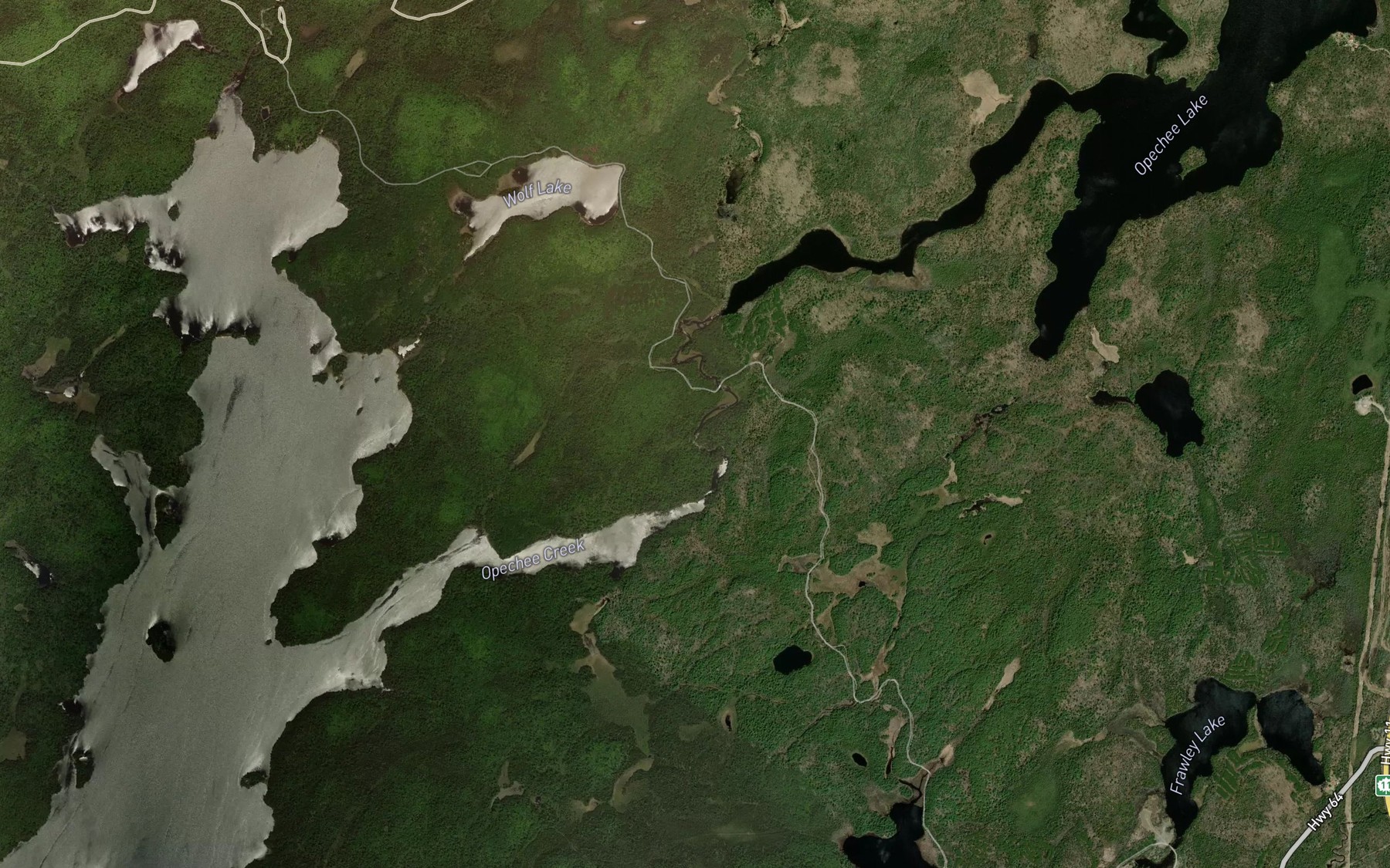 Satellite map of the Opechee Creek