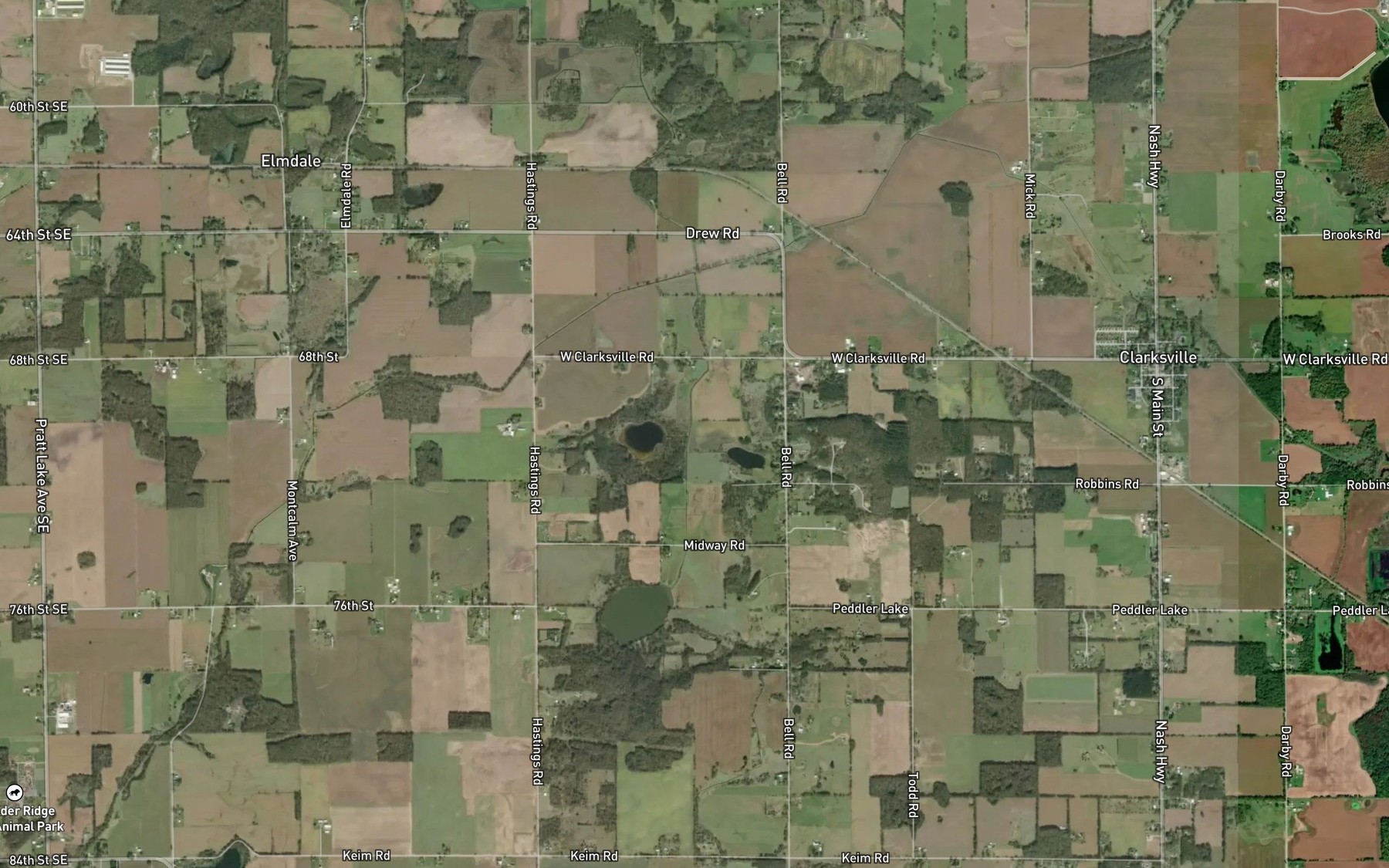 Satellite map of the Peddler Lake Drain