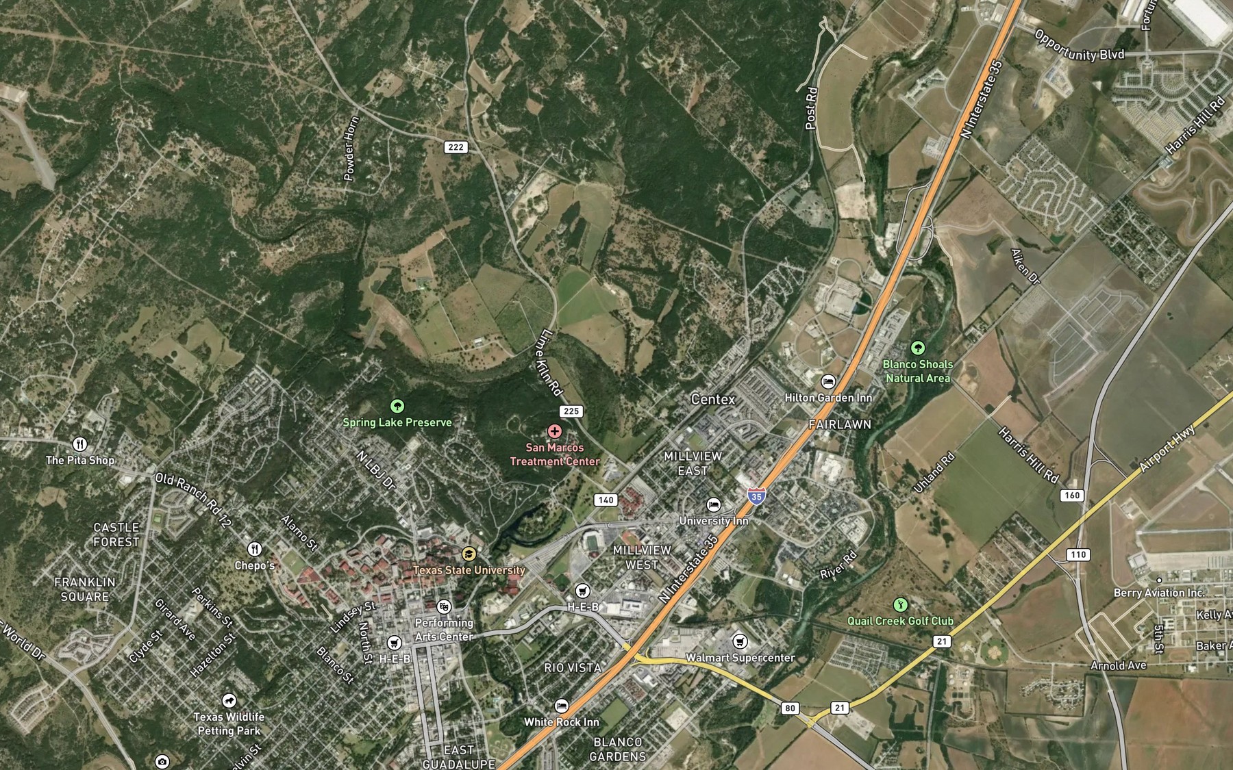 Satellite map of the Sink Creek