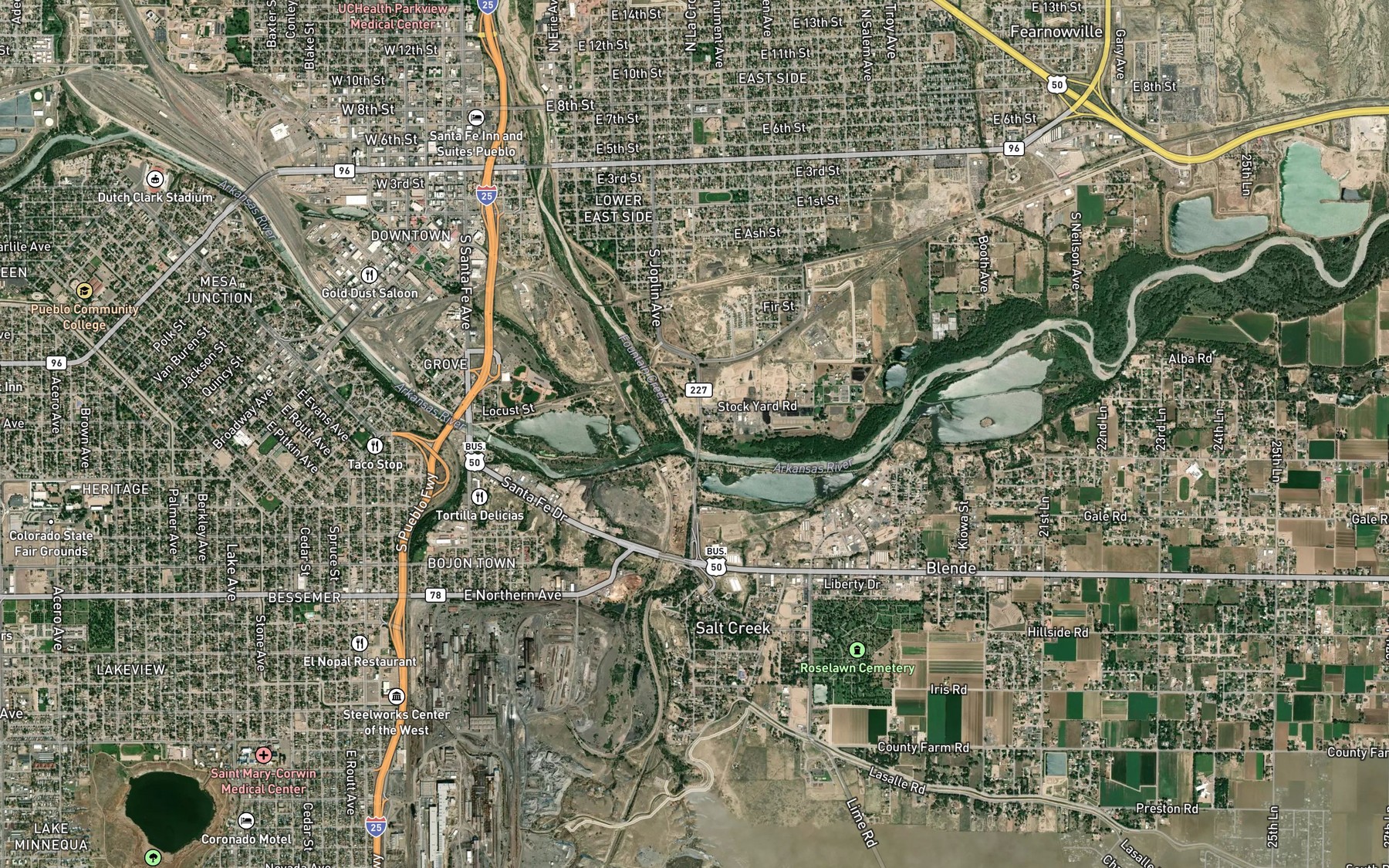 Satellite map of the Fountain Creek