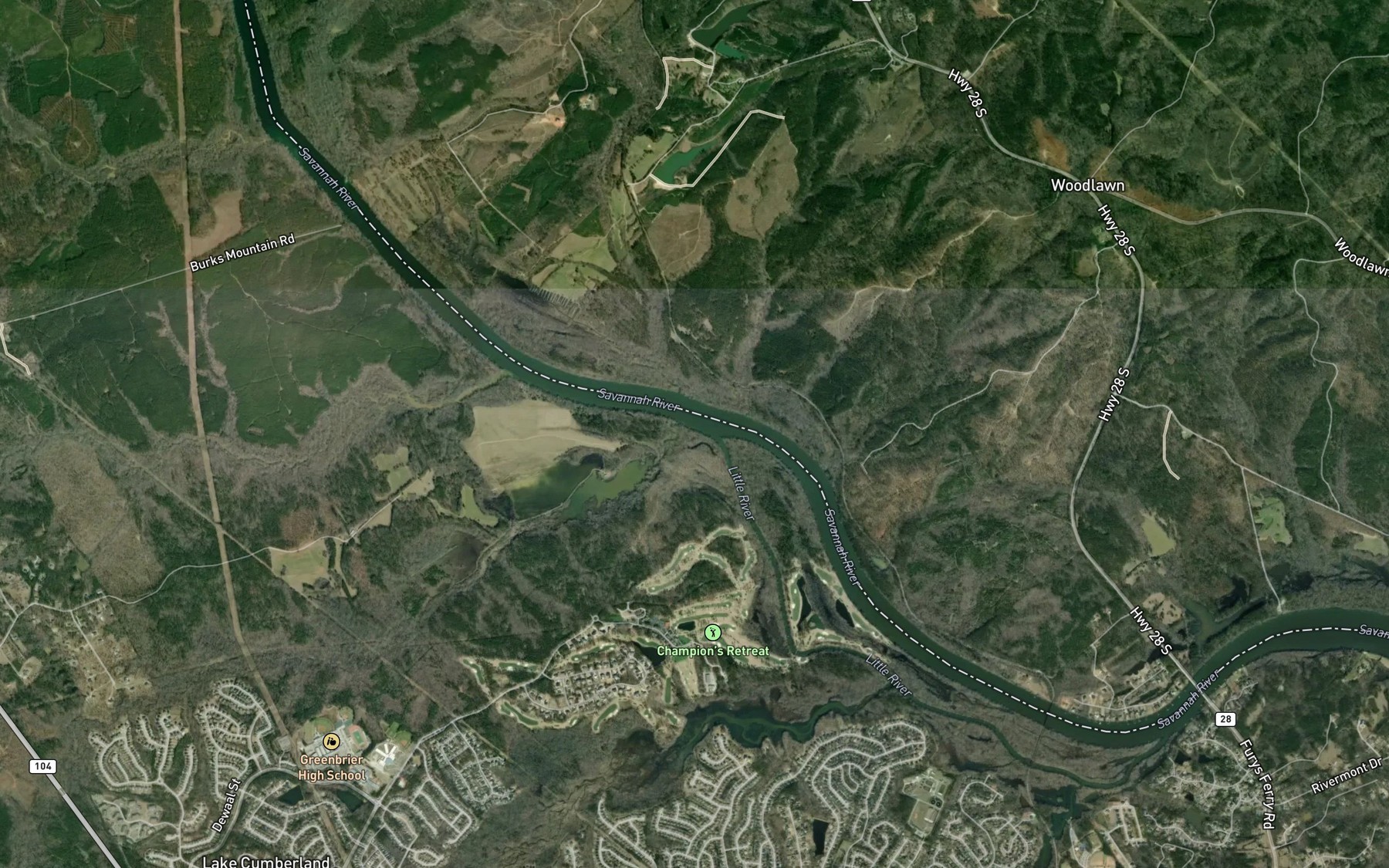 Satellite map of the Little Kiokee Creek