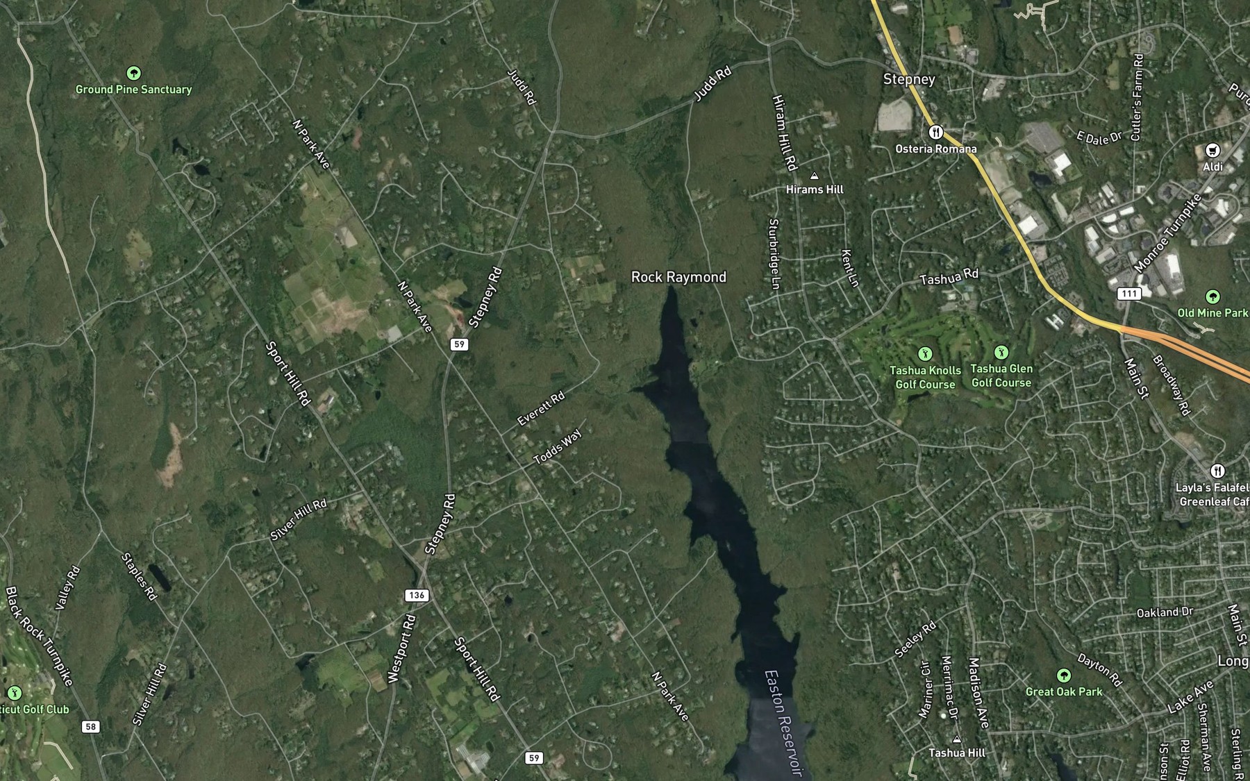 Satellite map of the Tatetuck Brook
