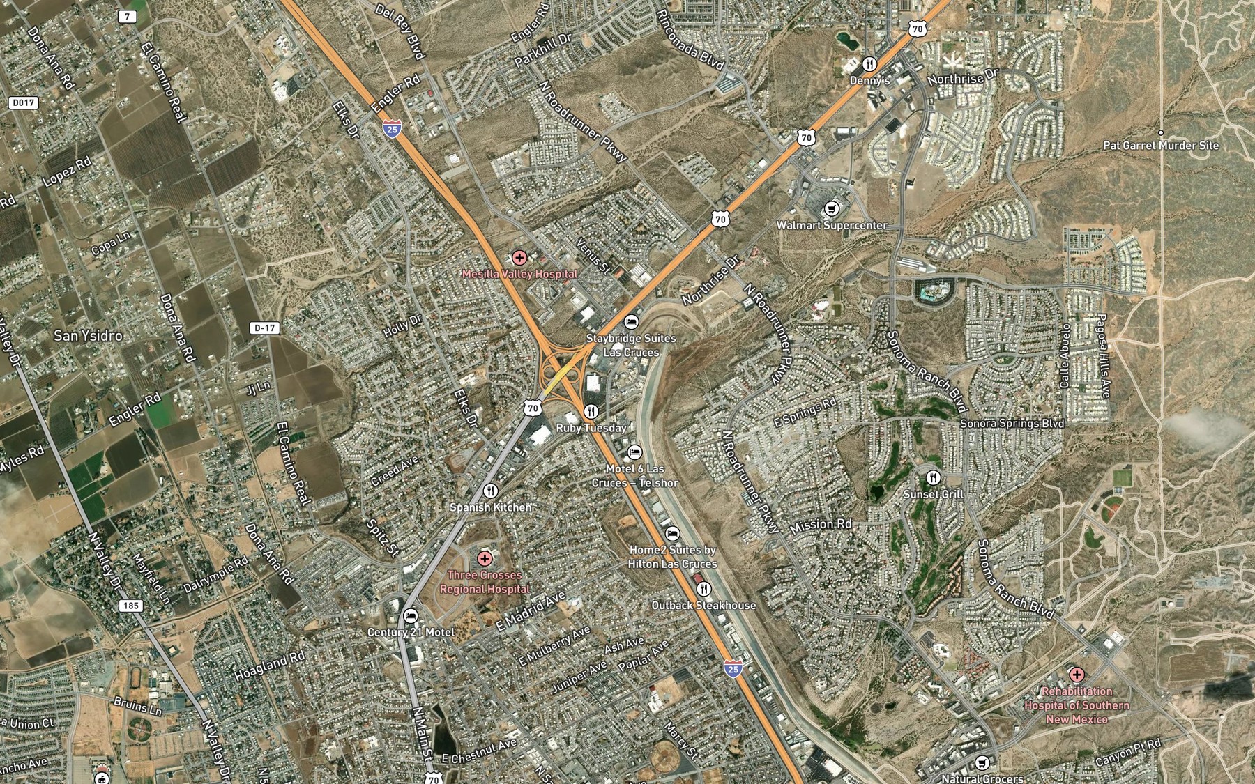 Satellite map of the Las Cruces Reservoir