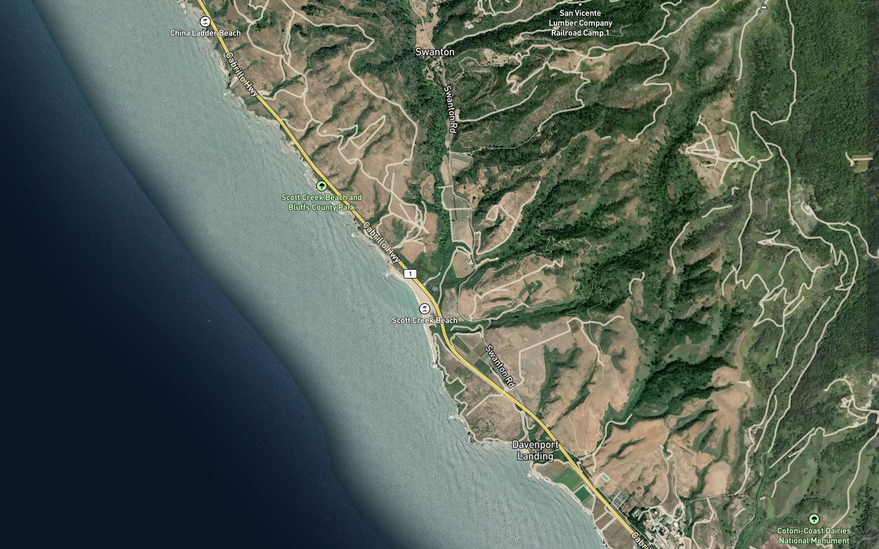 Satellite map of the Scott Creek