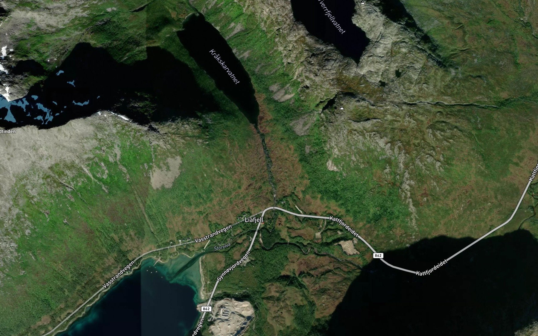 Satellite map of the Krakskardelva