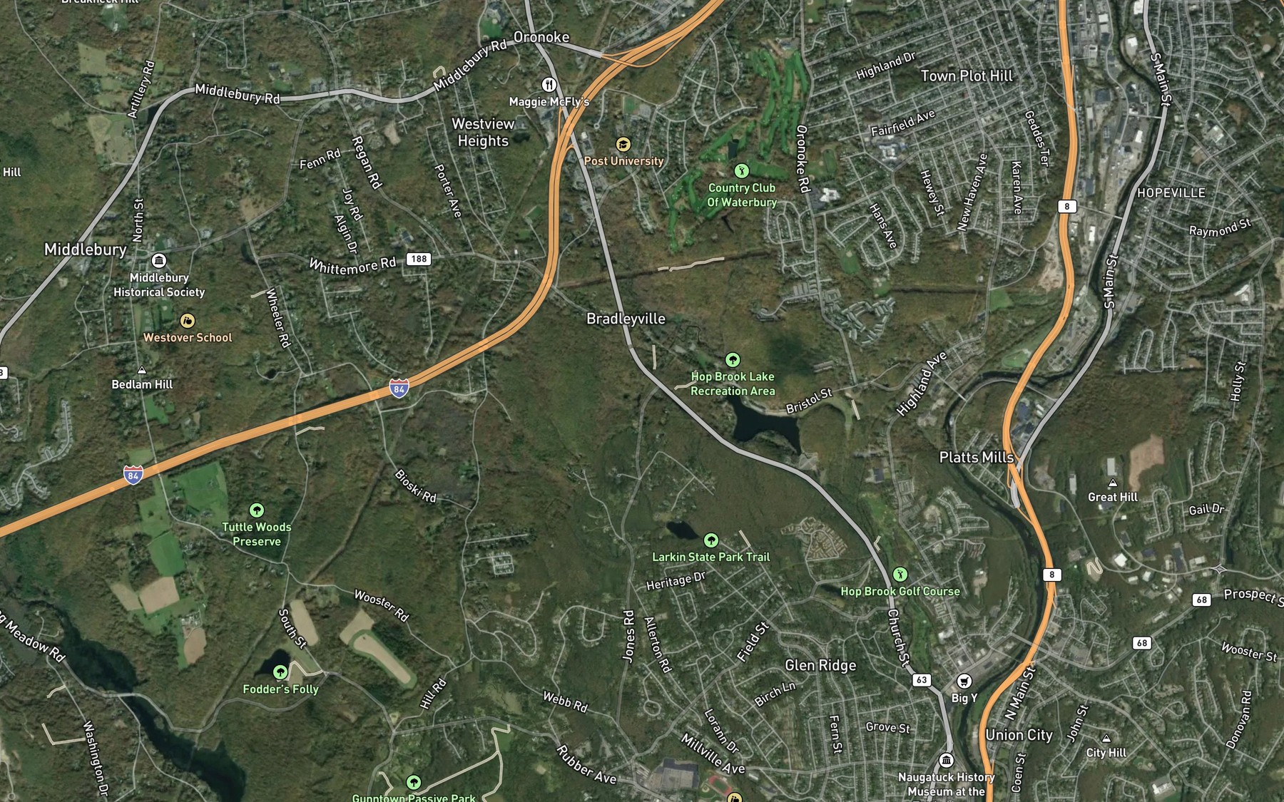 Satellite map of the Pakovitch Ponds Number 1