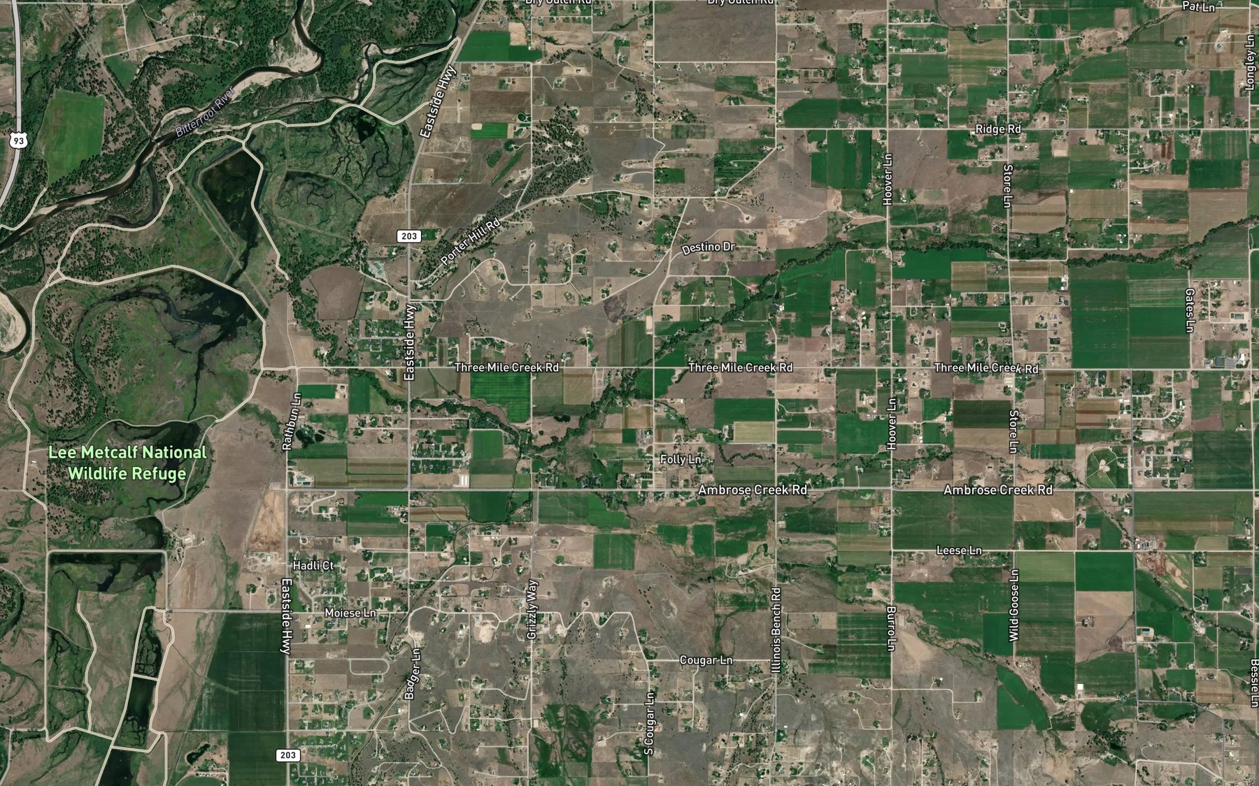 Satellite map of the Ambrose Creek