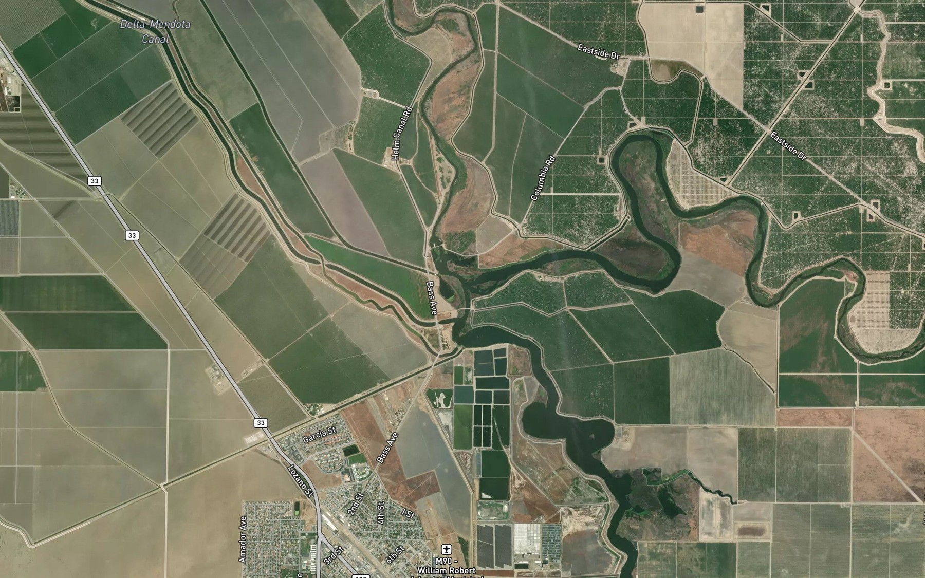 Satellite map of the Fresno Slough