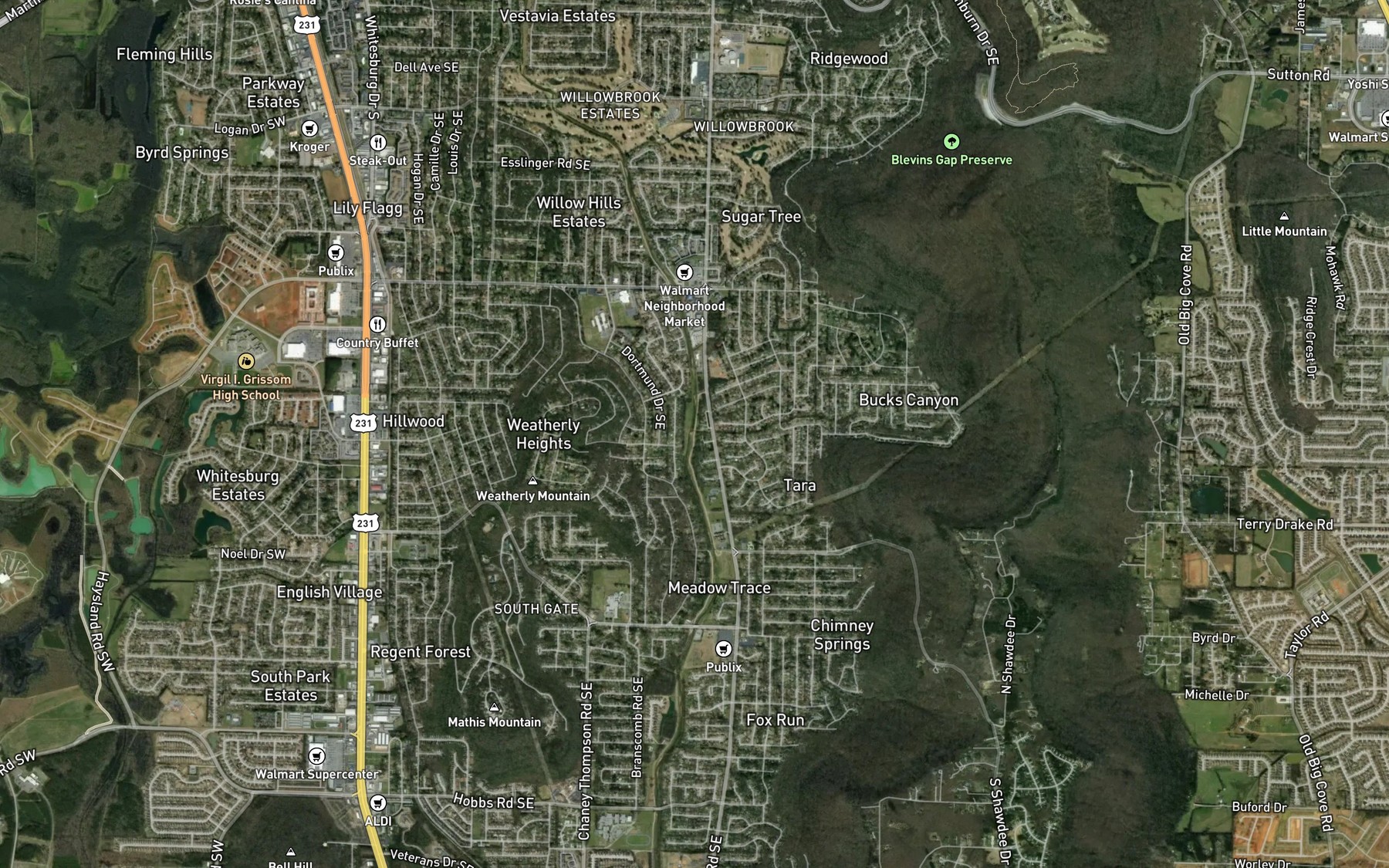 Satellite map of the Weatherly Cove Branch