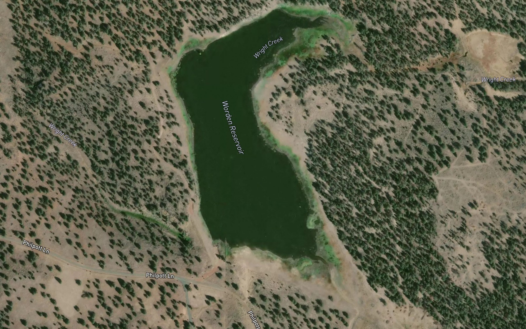 Satellite map of the Worden Reservoir