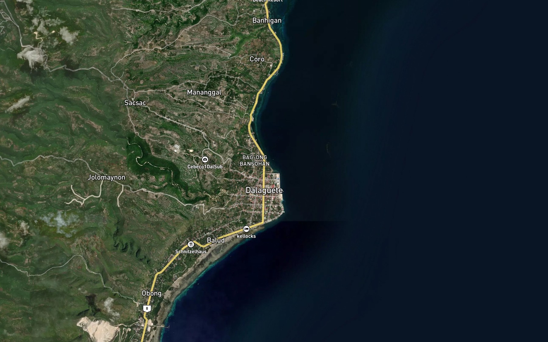Satellite map of the Tapon River