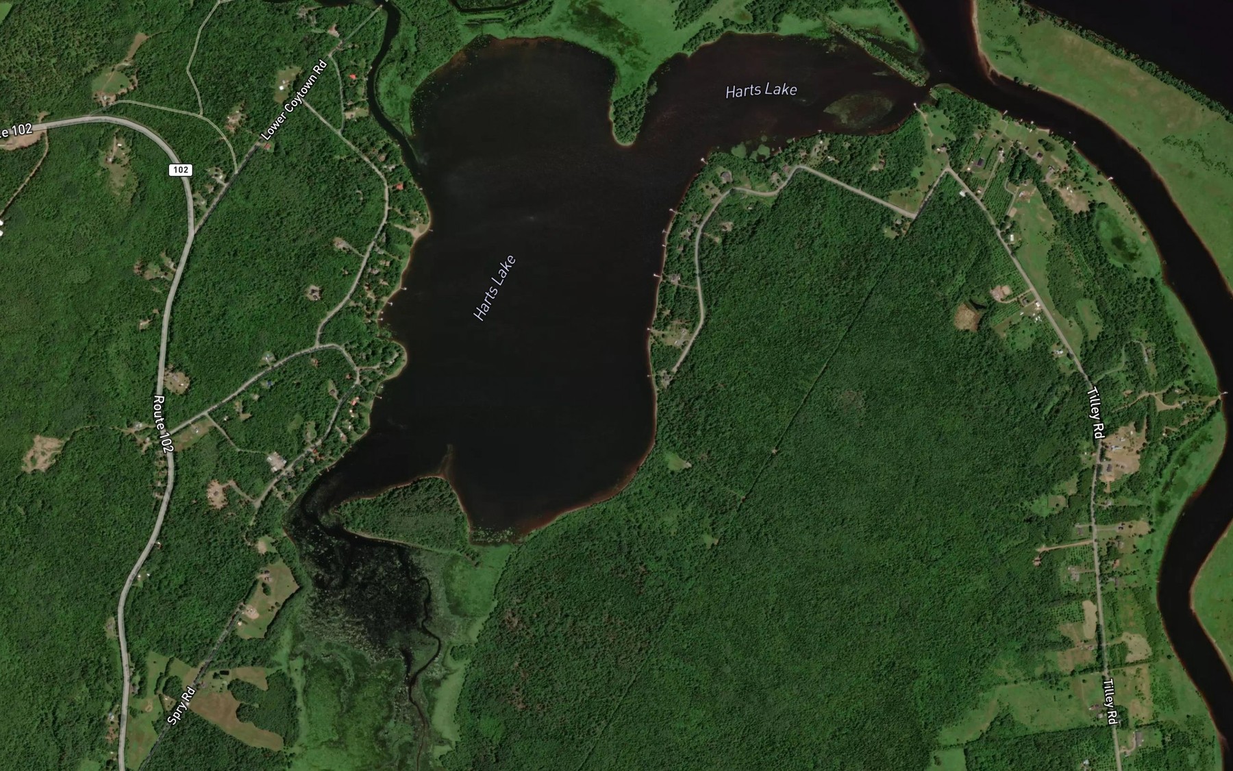 Satellite map of the Harts Lake
