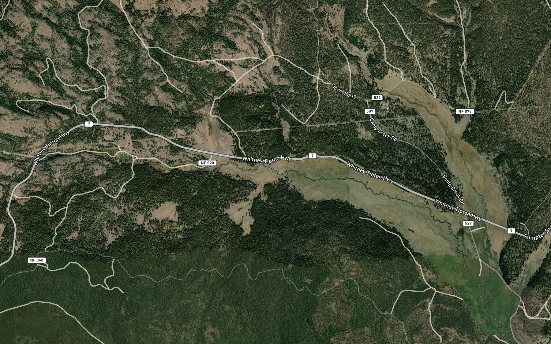 Satellite map of the Patrick Creek