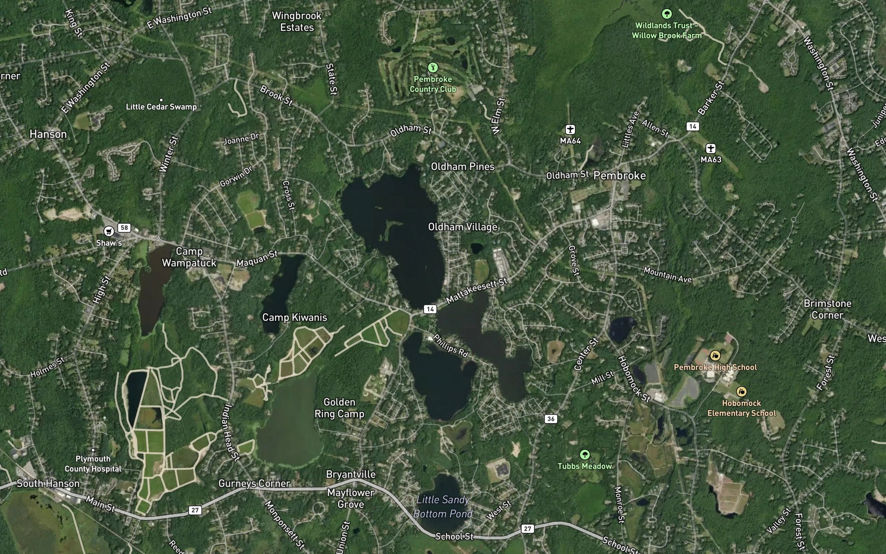 Satellite map of the Pembroke Town Landing