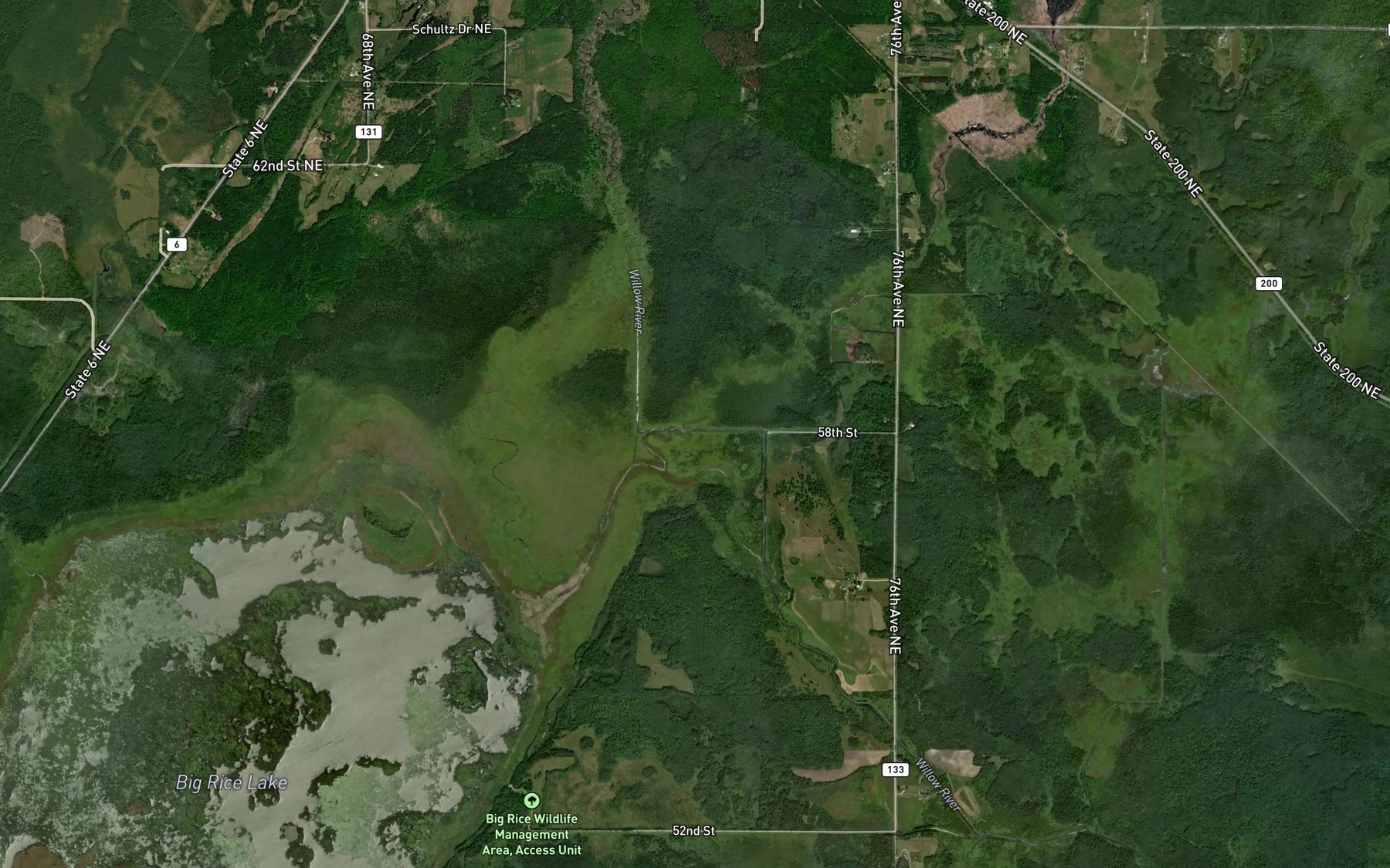 Satellite map of the Birch Branch