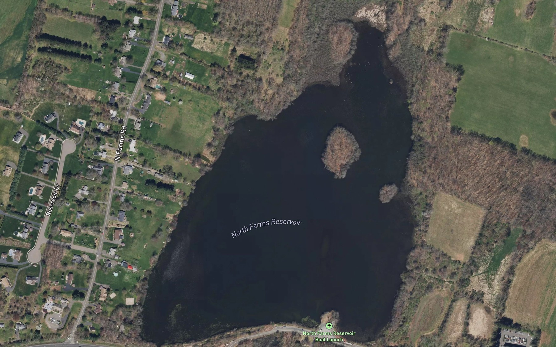 Satellite map of the North Farms Reservoir