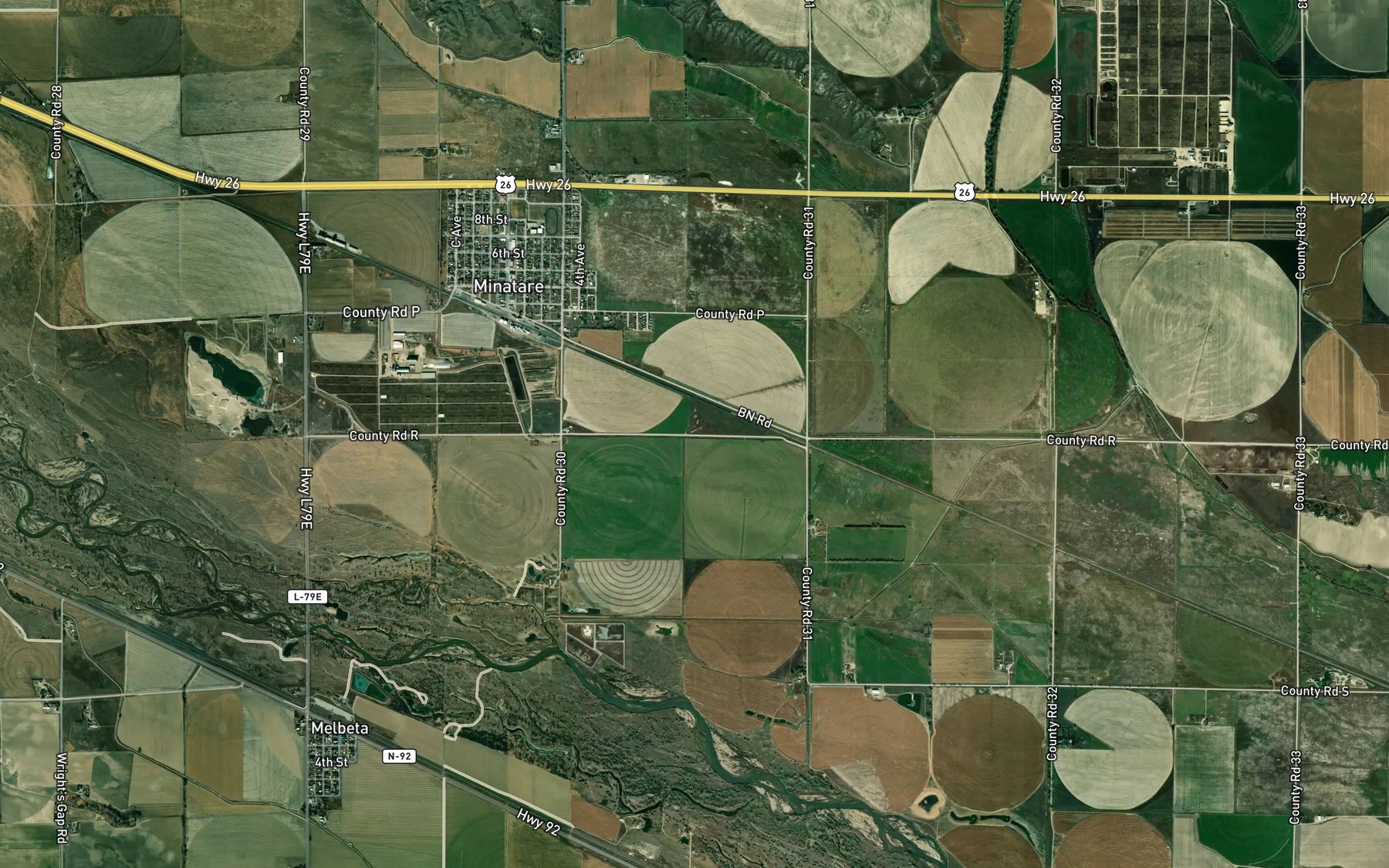 Satellite map of the Minatare Canal