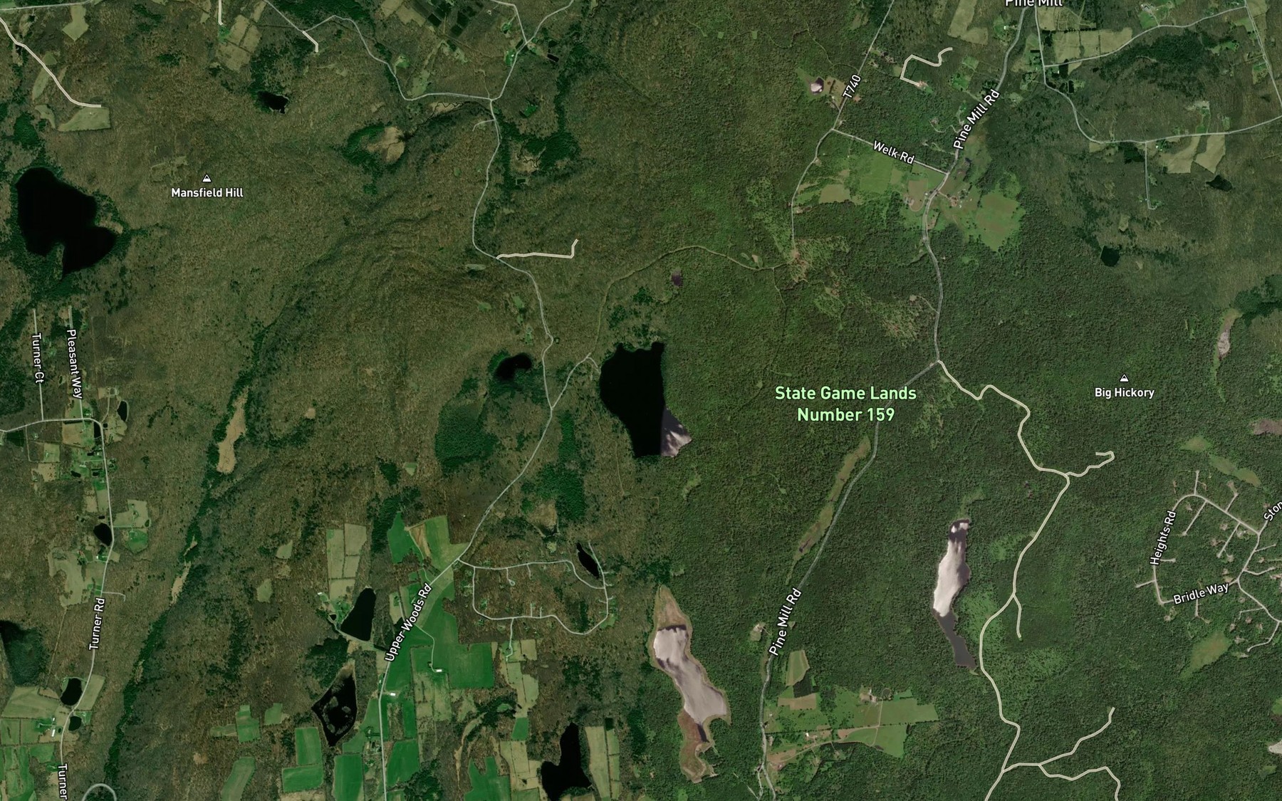 Satellite map of the Upper Woods Pond