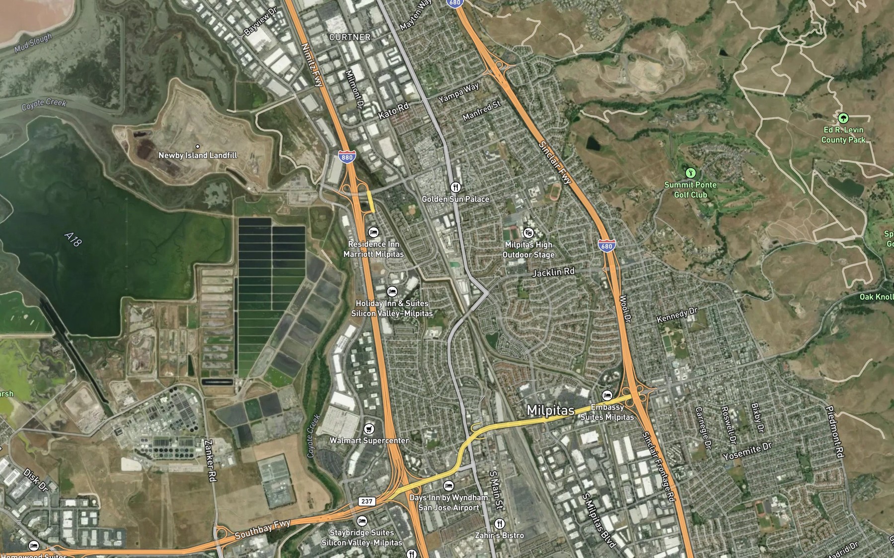 Satellite map of the Calera Creek