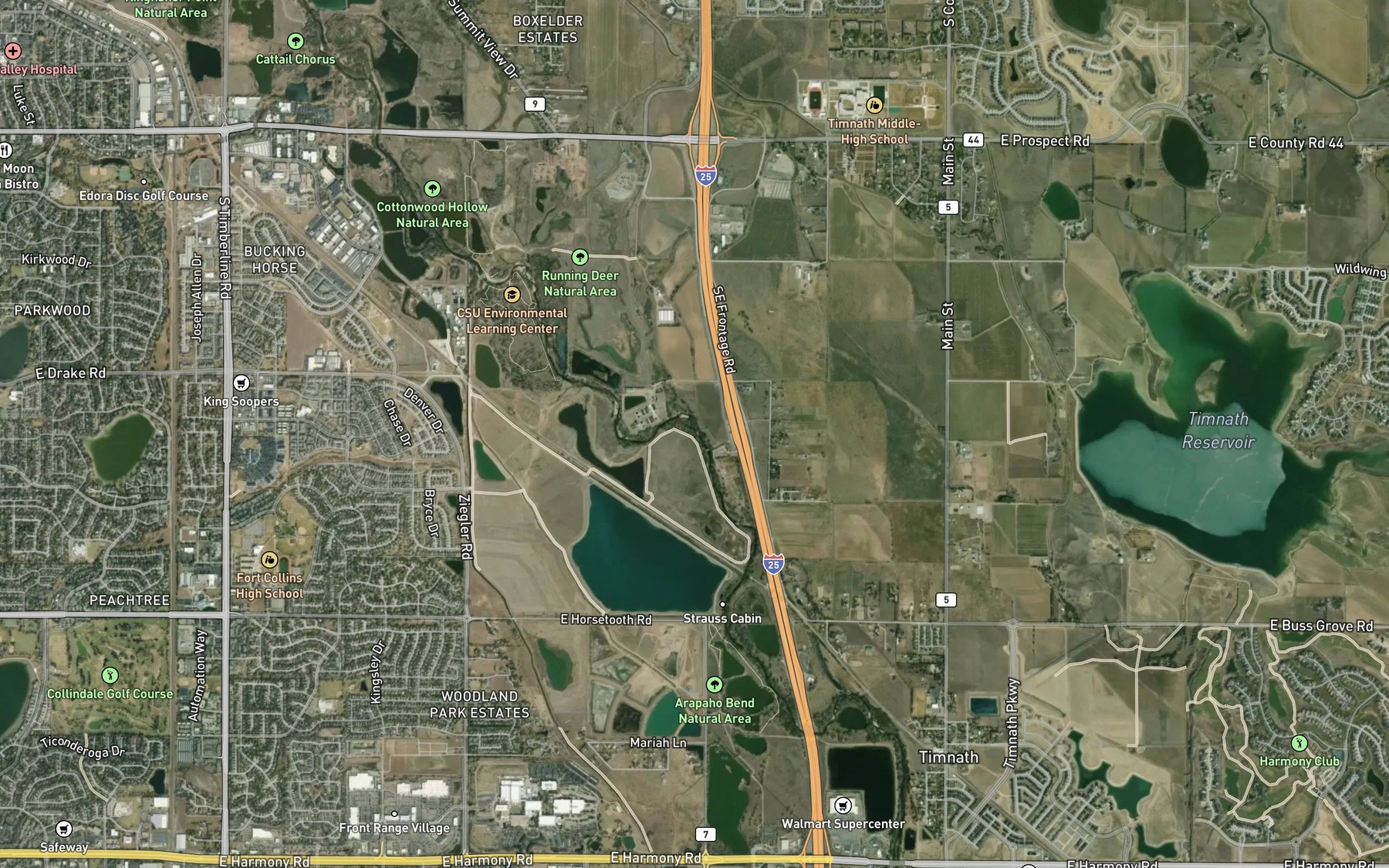 Satellite map of the Boxelder Creek