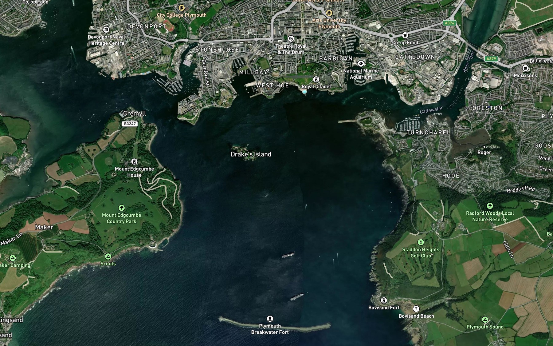 Satellite map of the Pilot Shoal