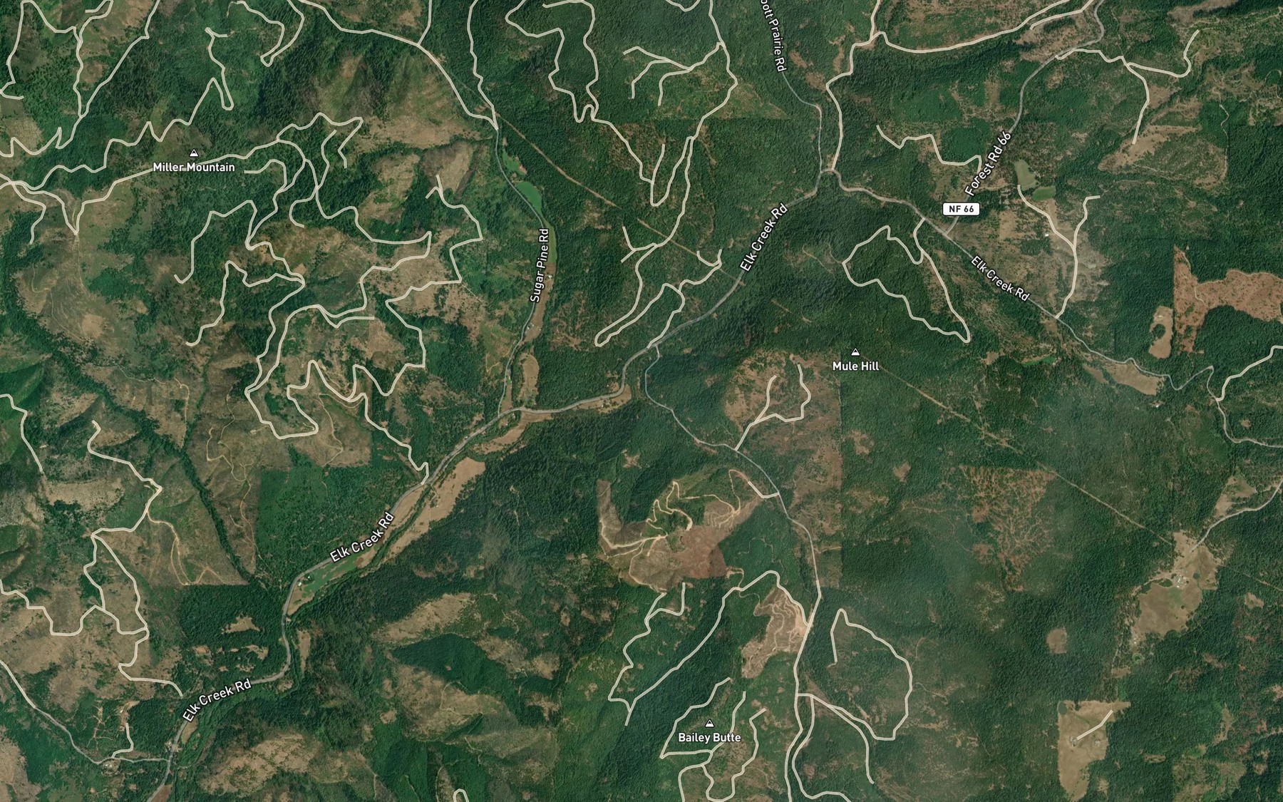 Satellite map of the Dodes Creek