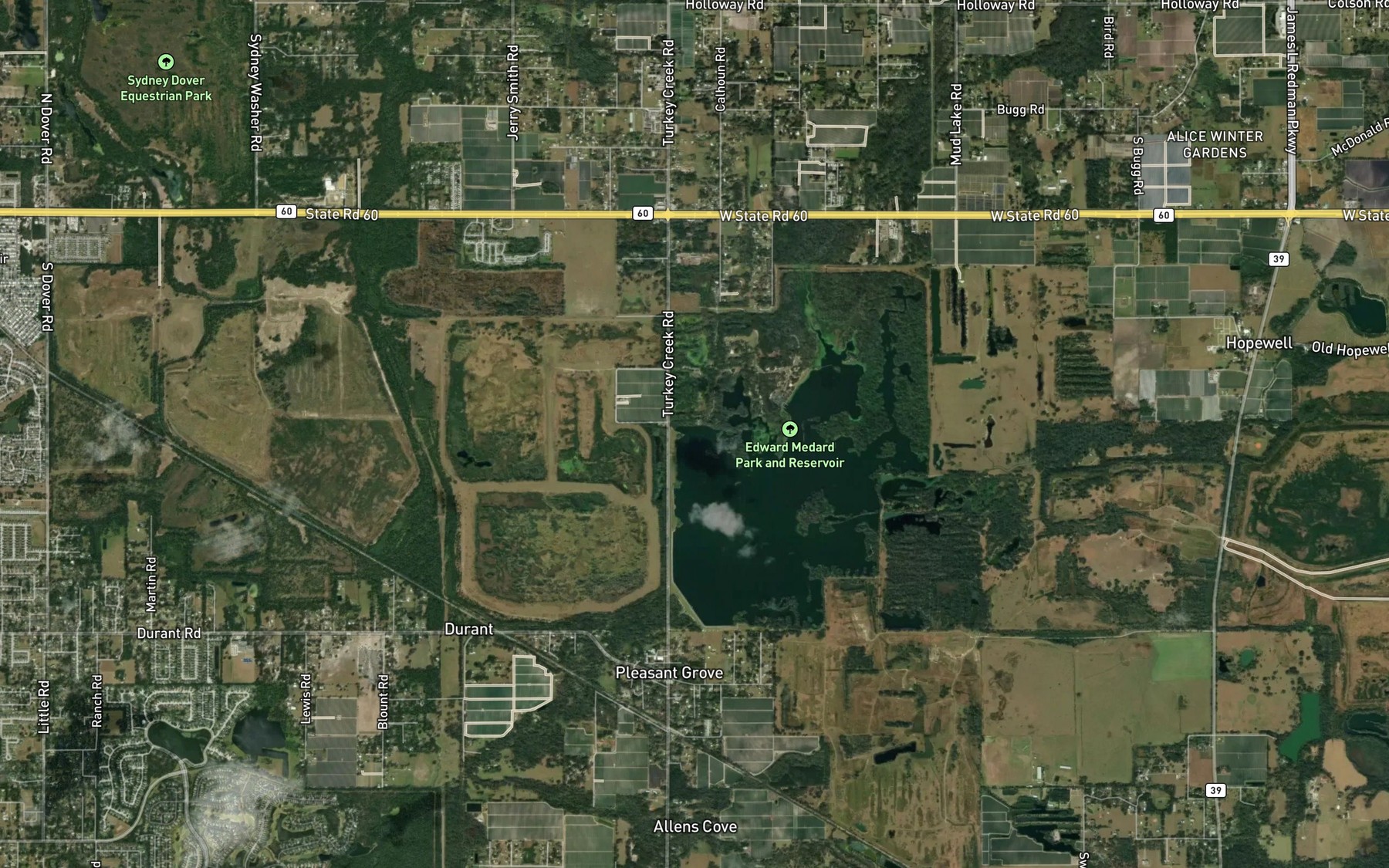 Satellite map of the Edward Medard Reservoir