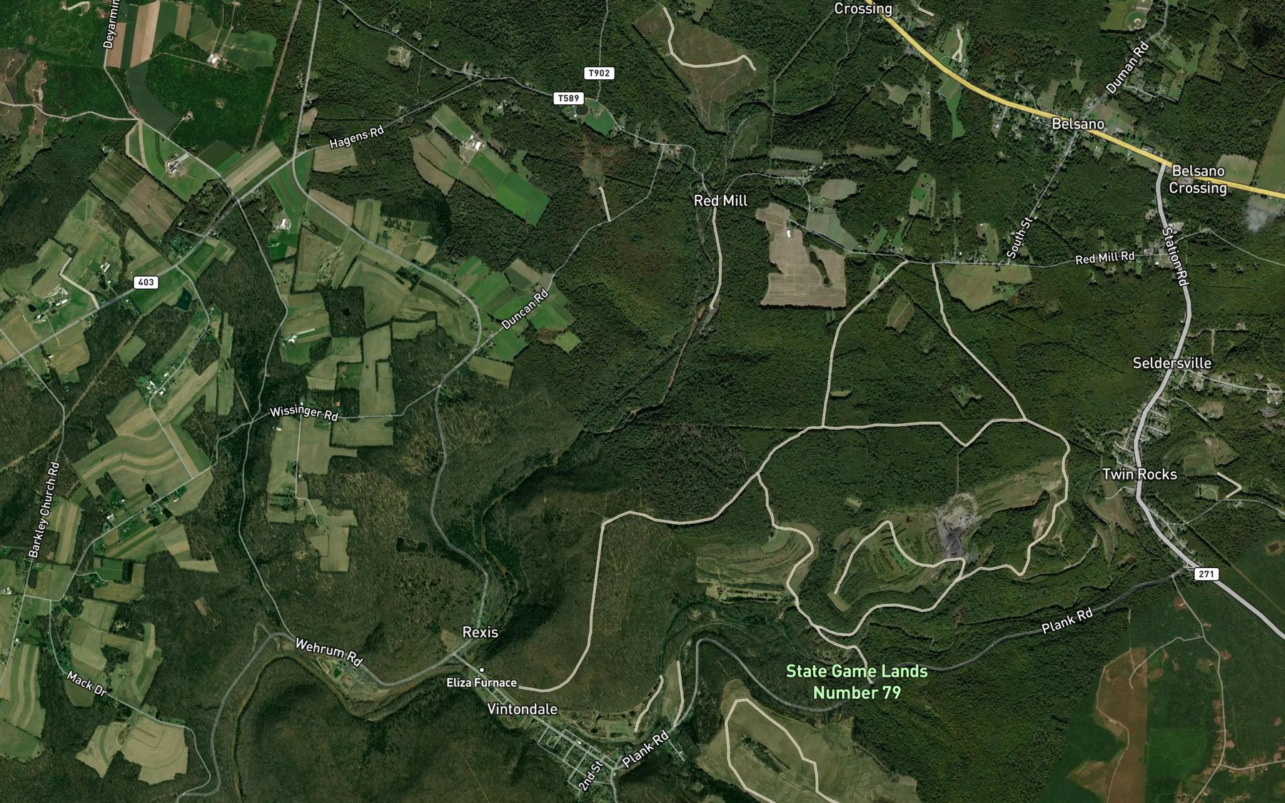 Satellite map of the Downey Run