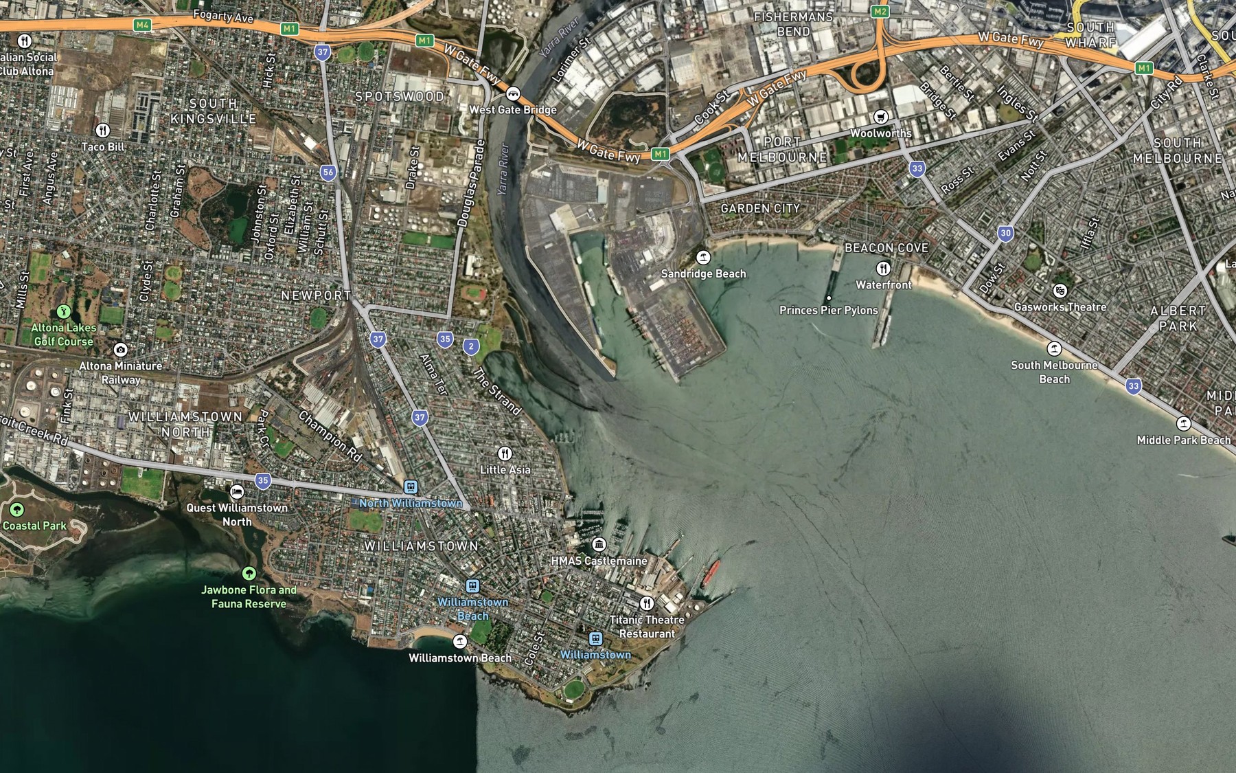 Satellite map of the Yarra River