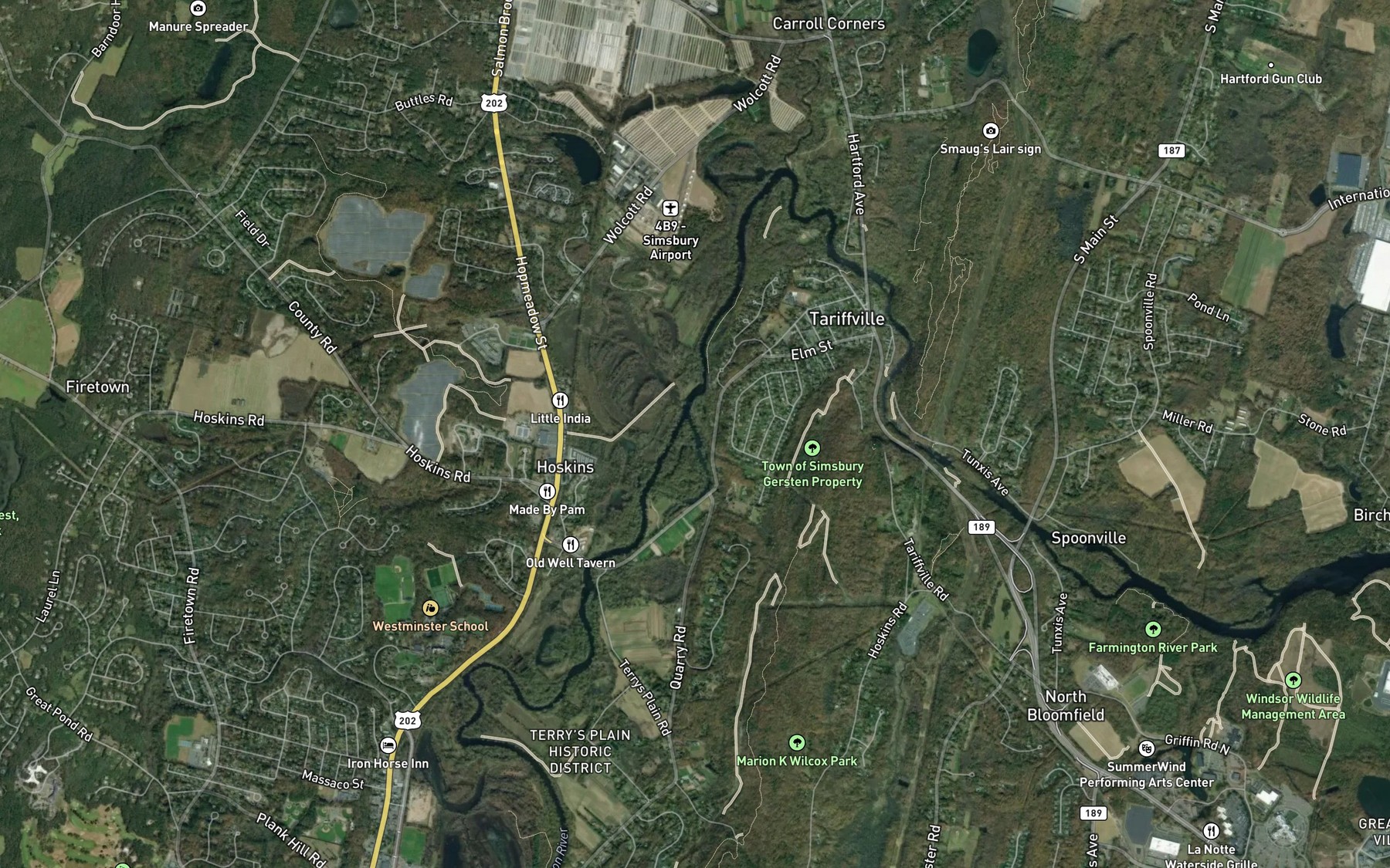 Satellite map of the Saxton Brook