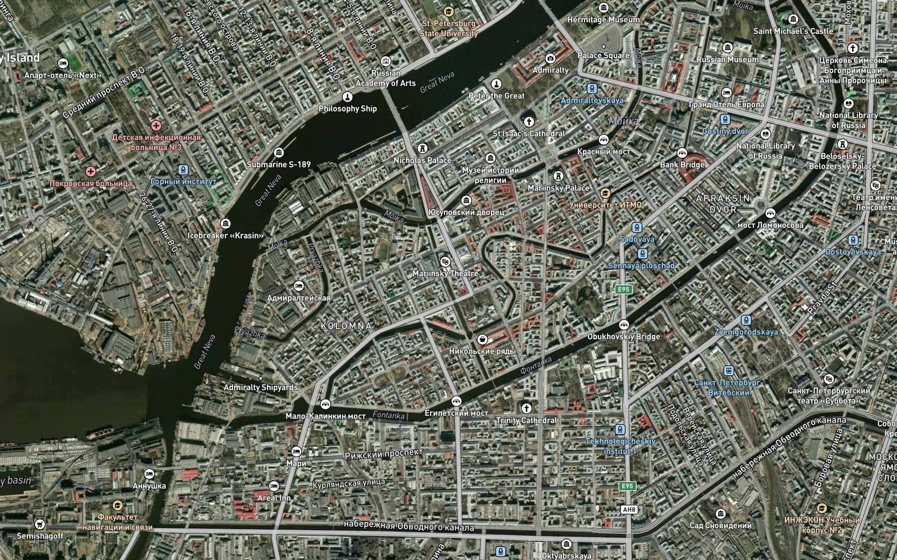 Satellite map of the Kryukov Canal embankment