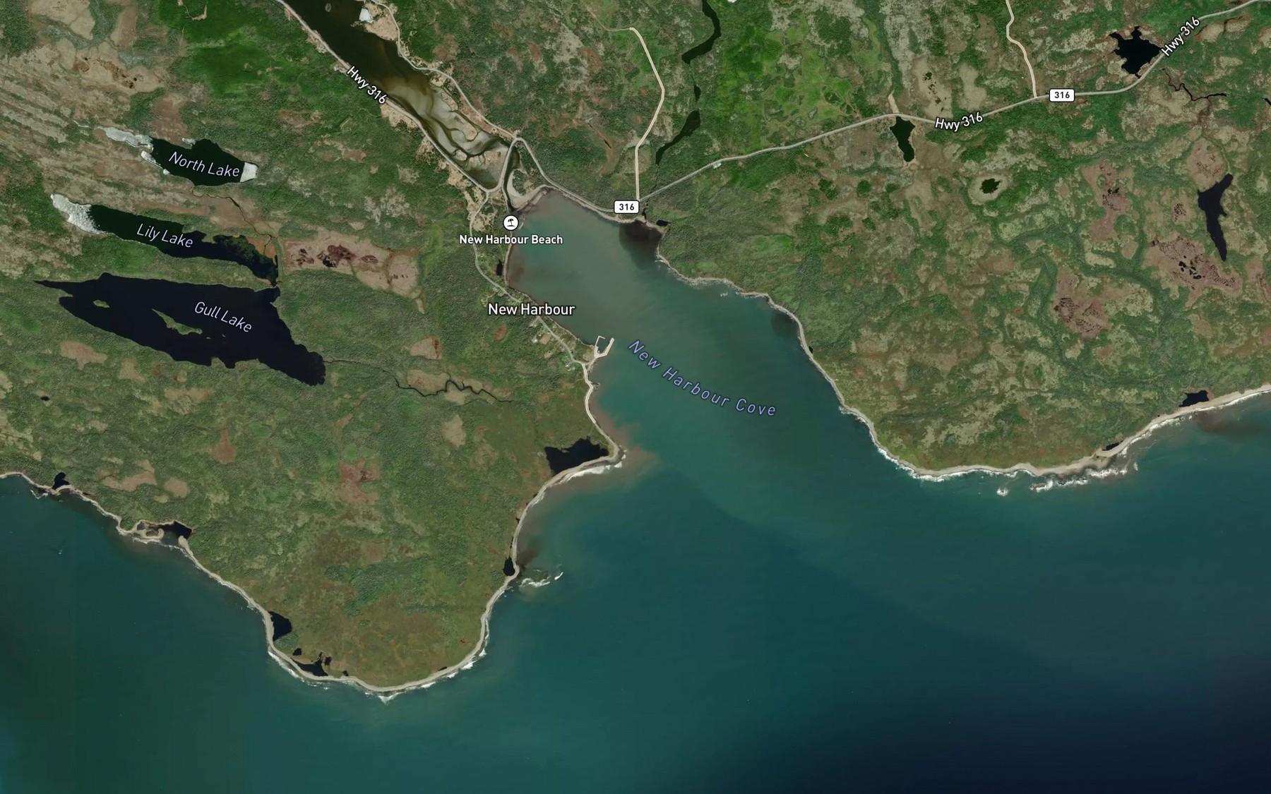 Satellite map of the New Harbour Cove