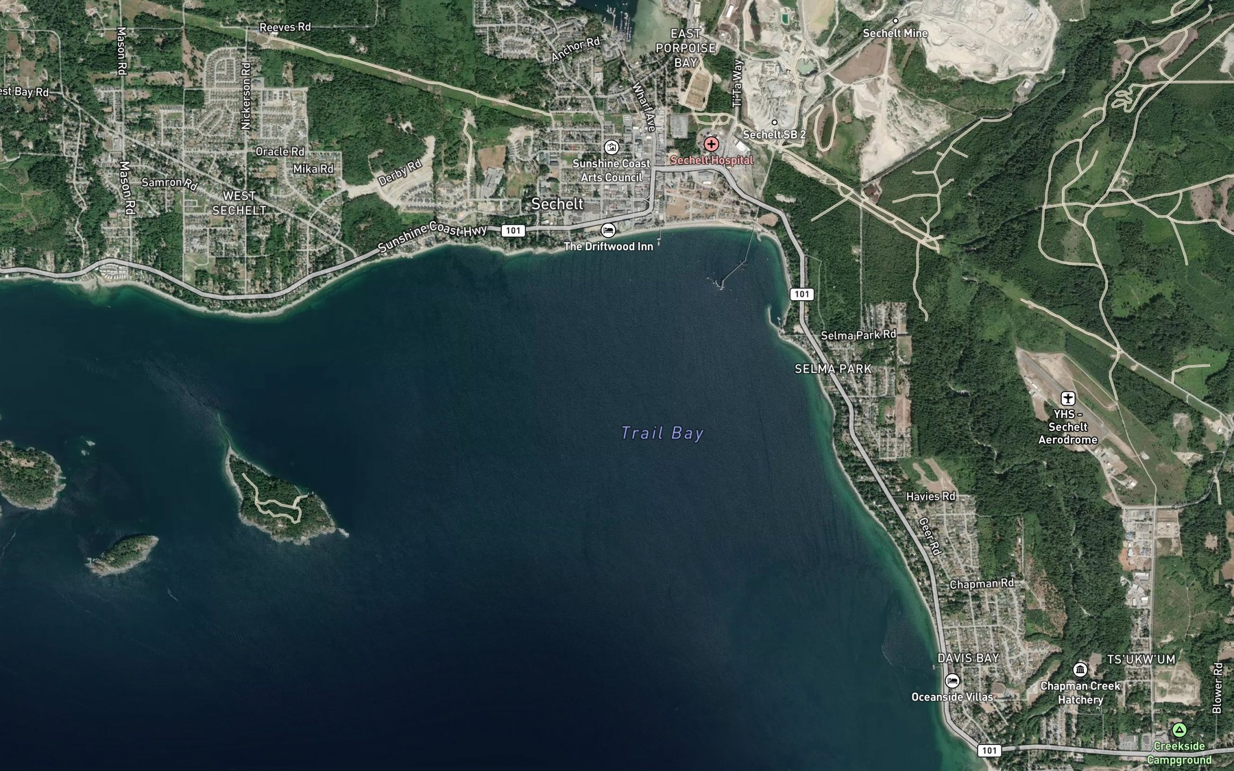 Satellite map of the Trail Bay