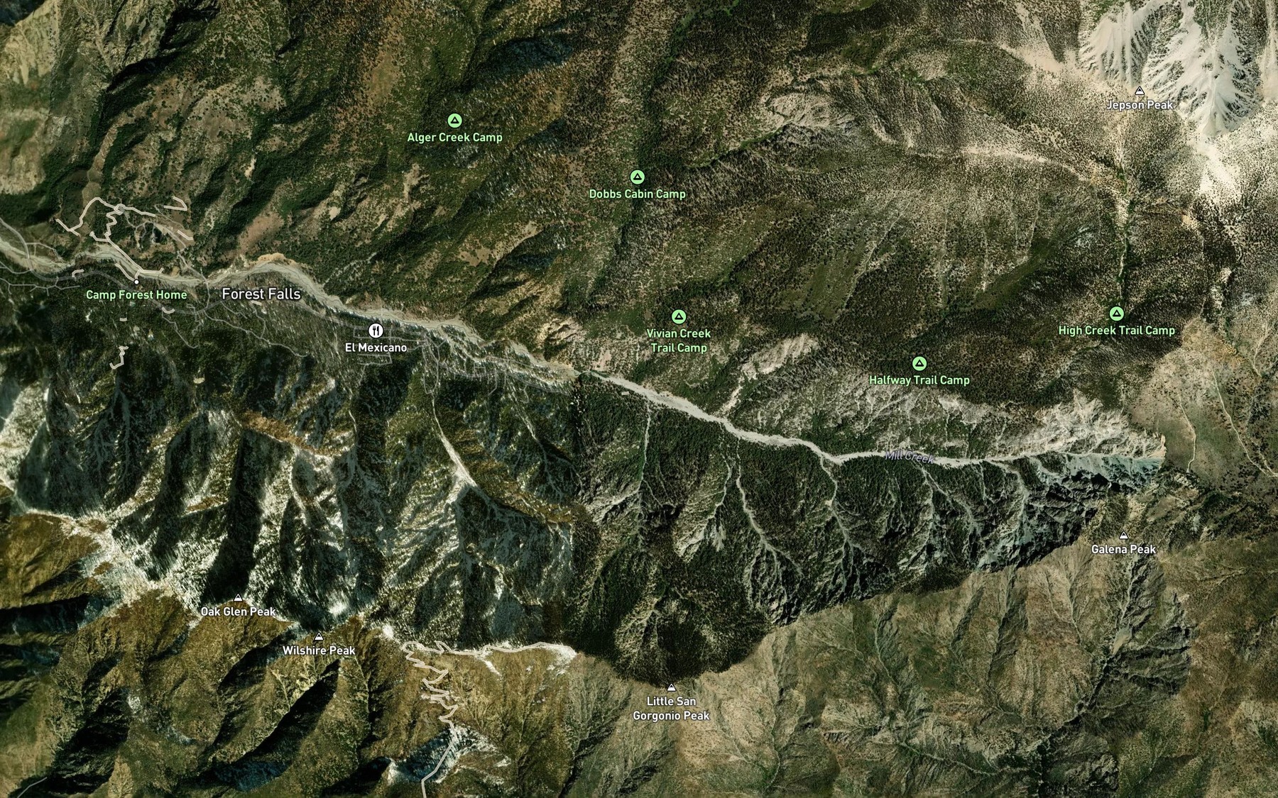 Satellite map of the Camp Creek