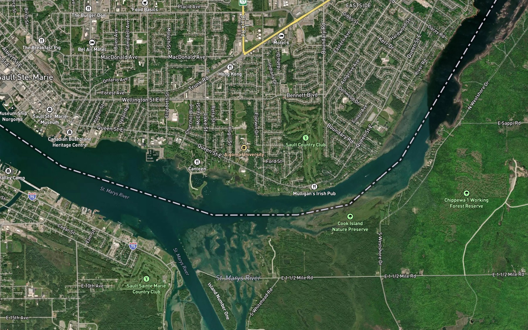 Satellite map of the Clark Creek
