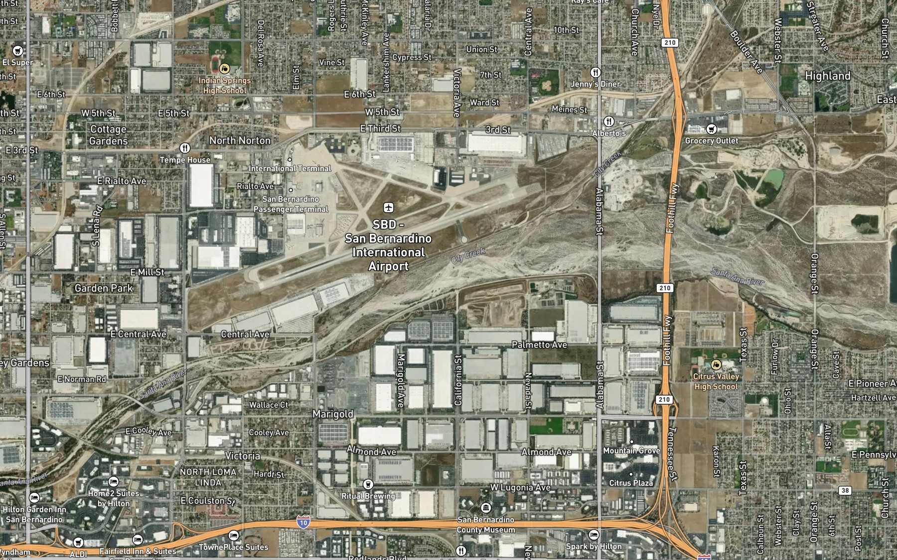 Satellite map of the Santa Ana Wash