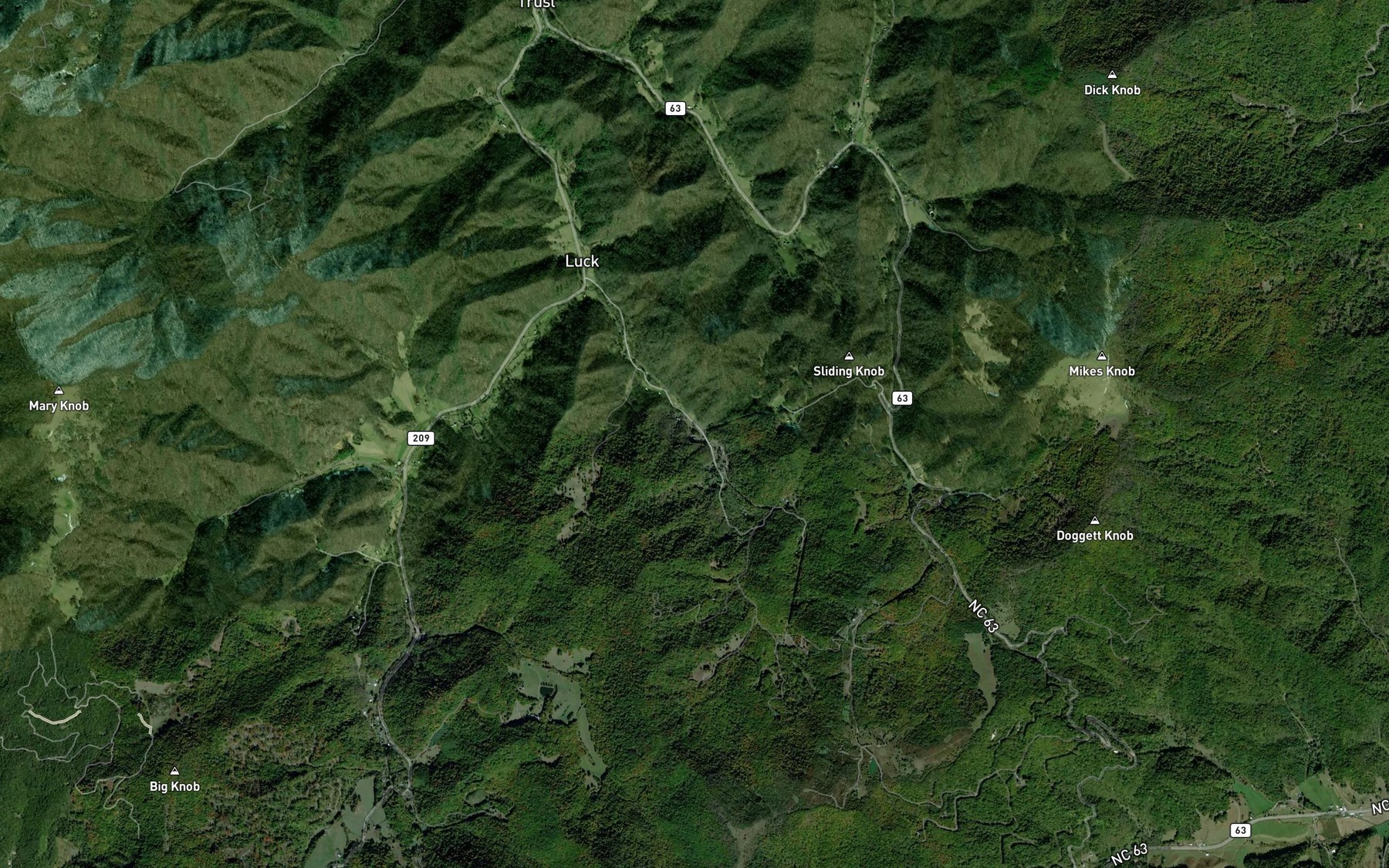 Satellite map of the Bearwallow Branch
